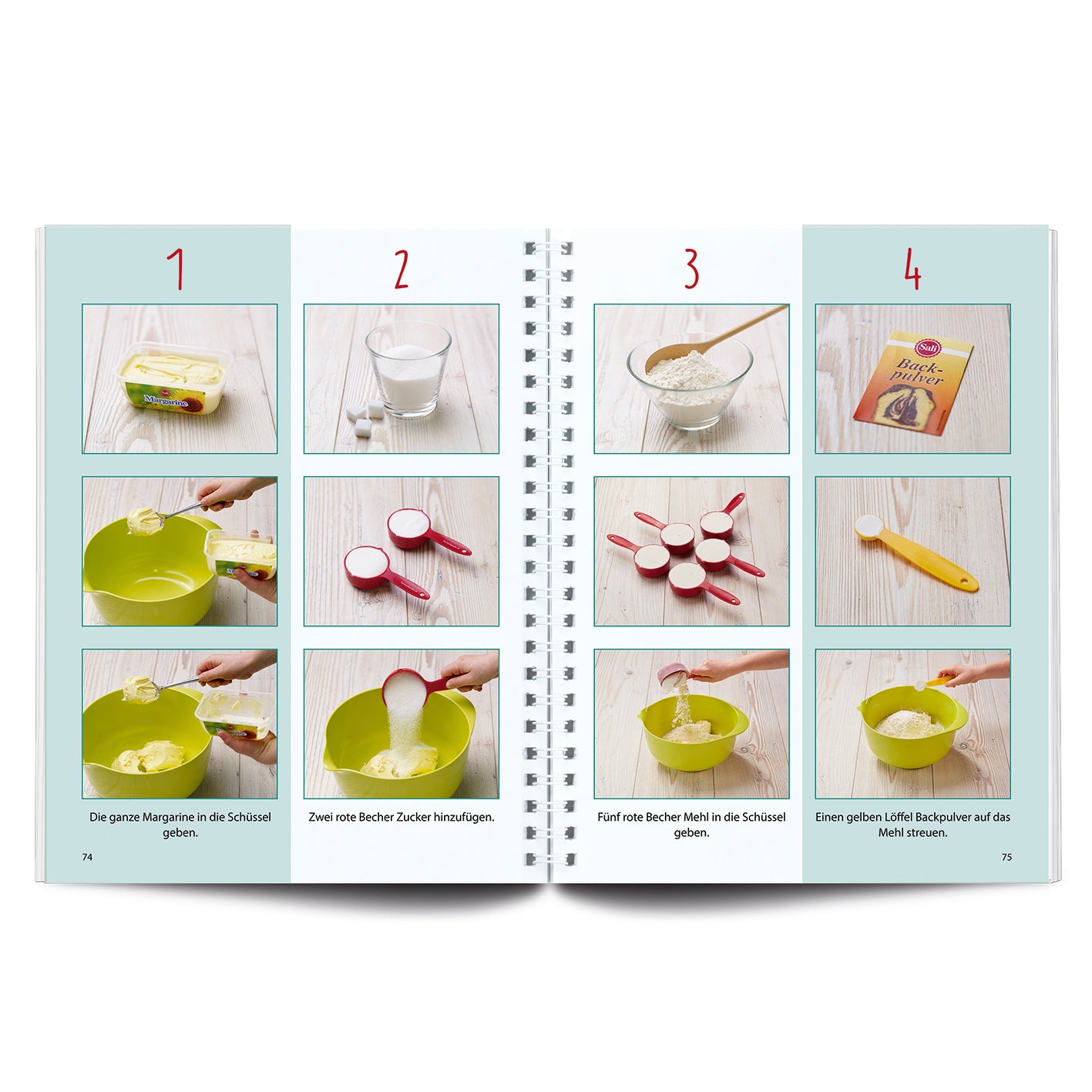 Rezeptbuch (Ergänzungsexemplar ohne Messbecher) Band 3 zeigt bildliche Schritt-für-Schritt-Anleitungen für Kekse und Plätzchen.