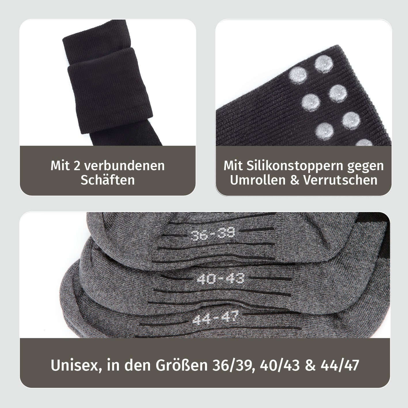Funktions-Socke mit Doppelschaft - 2er-Set - Größe 36-39, mit Silikonstoppern und verbundenen Schäften gegen Verrutschen und Schmutz.