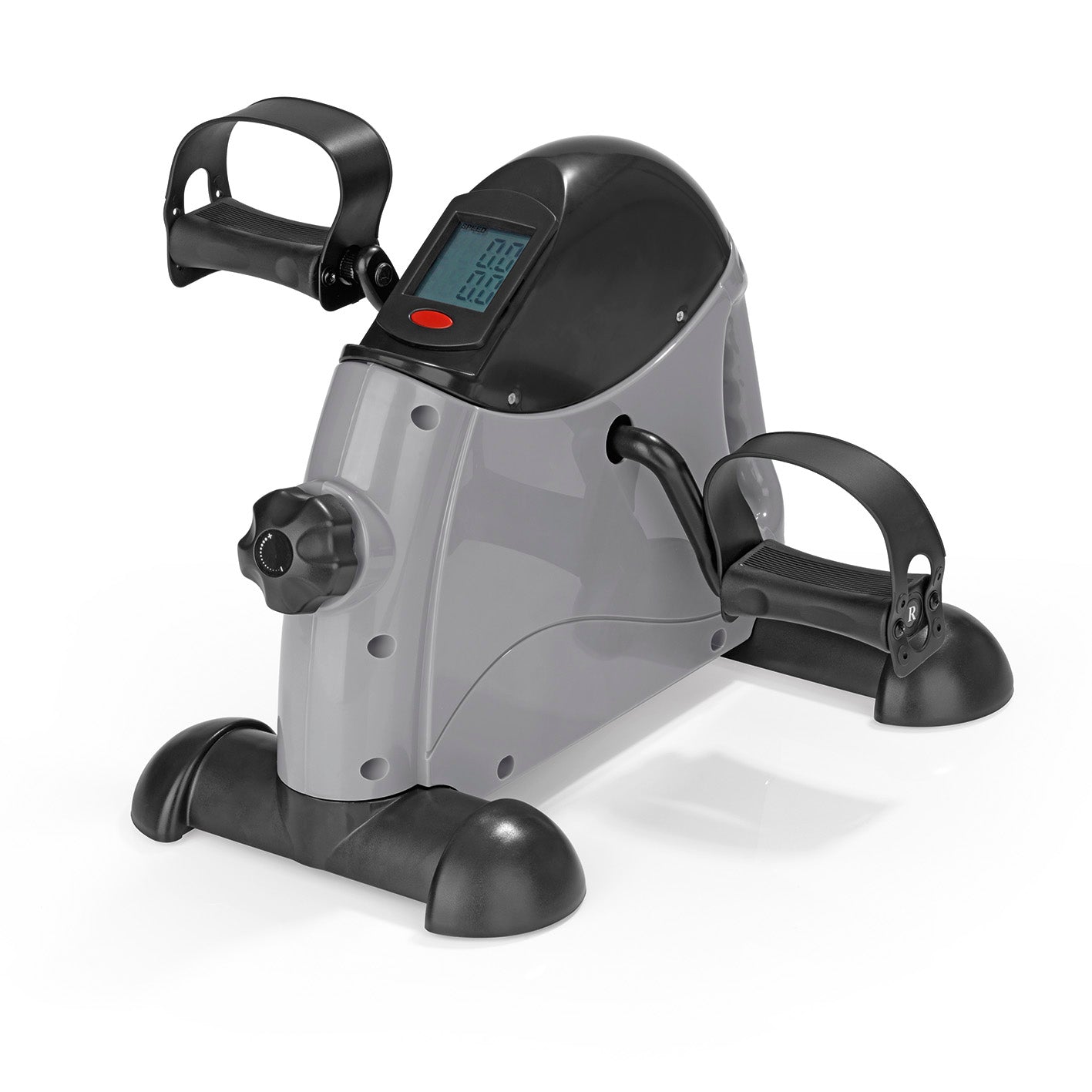 Mini-Trainer mit Metallschwungrad - grau/schwarz, Trainingscomputer und manueller Widerstandsregulierung für Arm- und Beinmuskulatur.