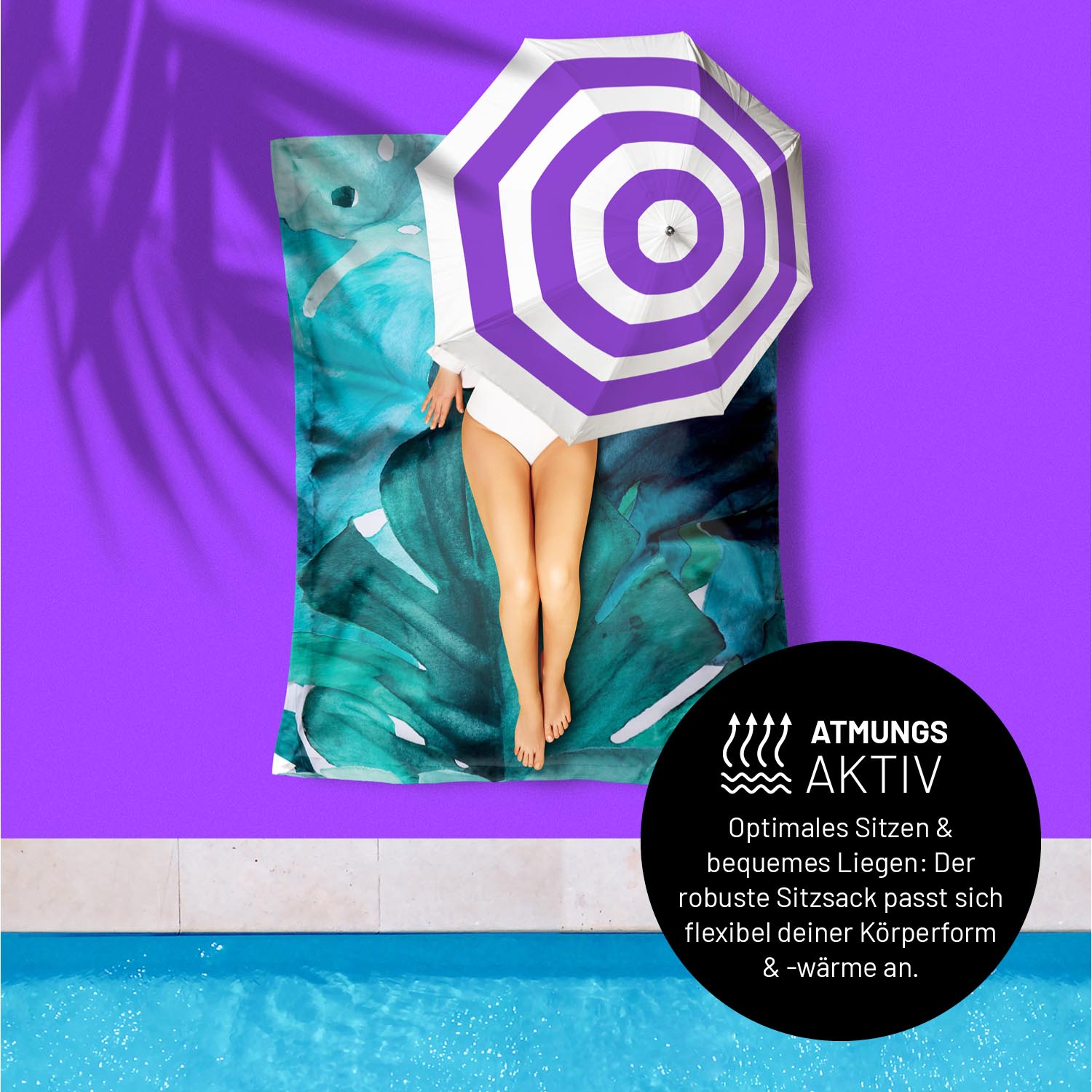 Sitzsack Classic XXL (380 L) Special Edition Botanical auf Poolliegefläche, atmungsaktiv und für drinnen & draußen geeignet.