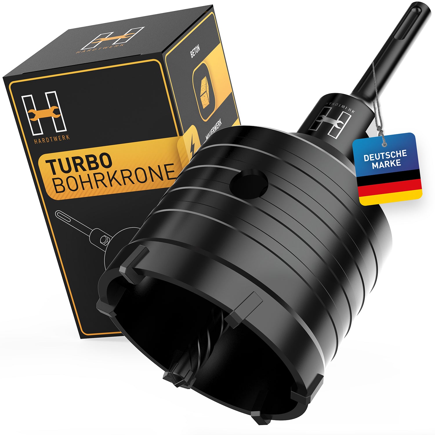Bohrkronen Set - 68mm + SDS-Plus-Adapter mit XXL Karbidzähnen, SDS-Plus Adapter und Aufbewahrungsbox von HARDTWERK.