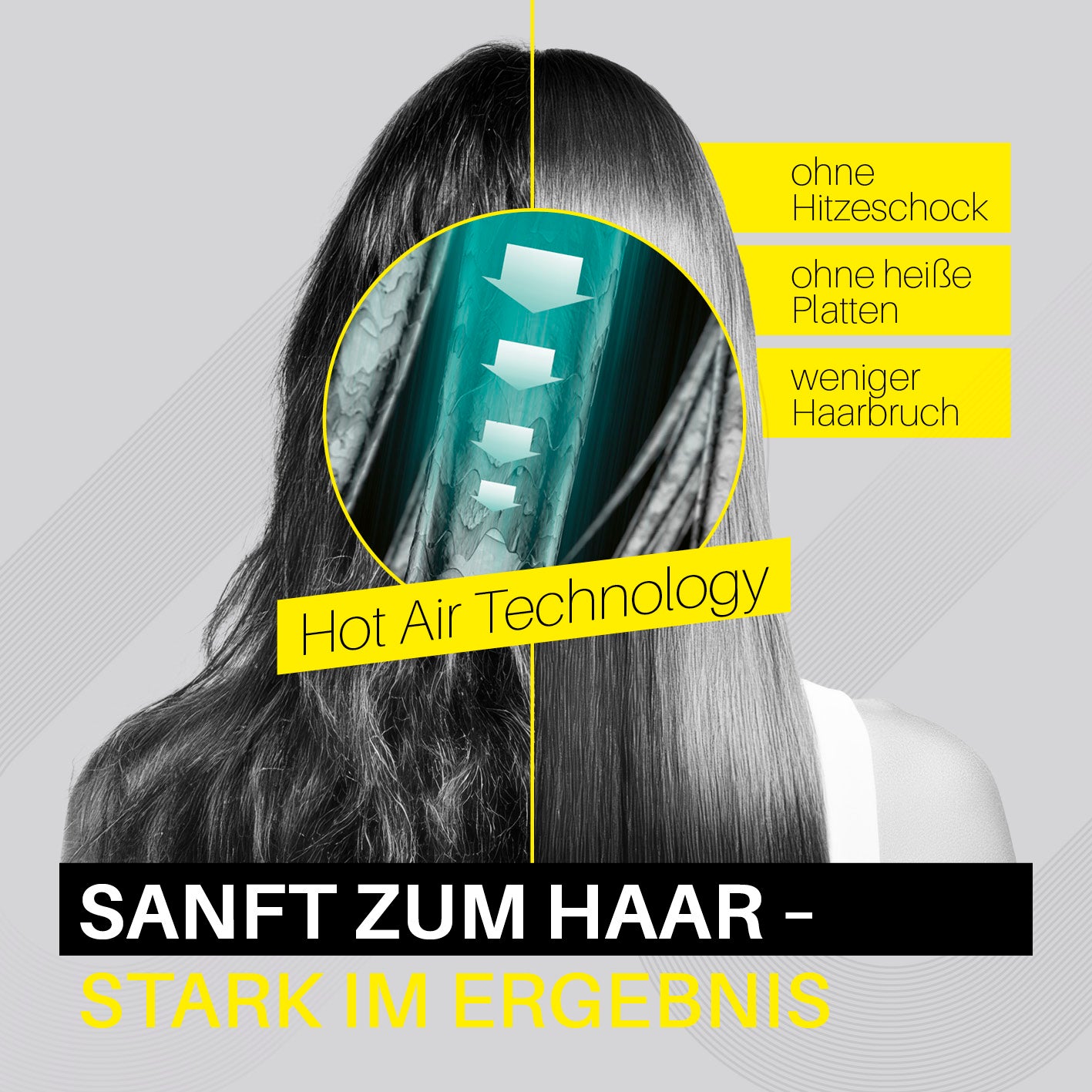 STYLE & SHINE by VITALmaxx Straight & Air Styler schützt das Haar sanft mit Hot Air Technology für weniger Haarbruch und keine Hitzeplatten.