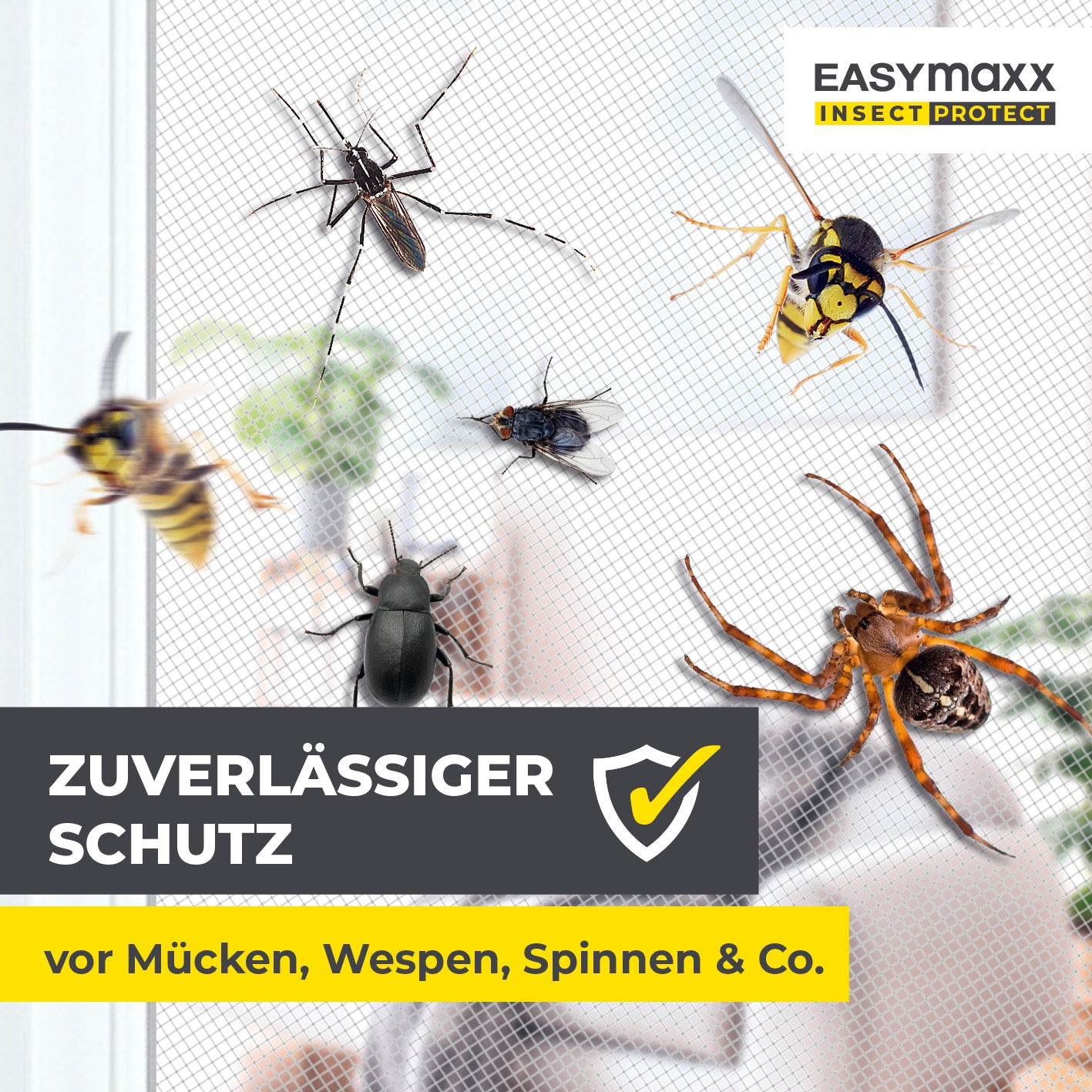 Insektenschutzgitter mit Magnetbefestigung - 4er-Set - 110 x 130 cm - Weiß schützt Fenster zuverlässig vor Insekten wie Mücken, Wespen und Spinnen.