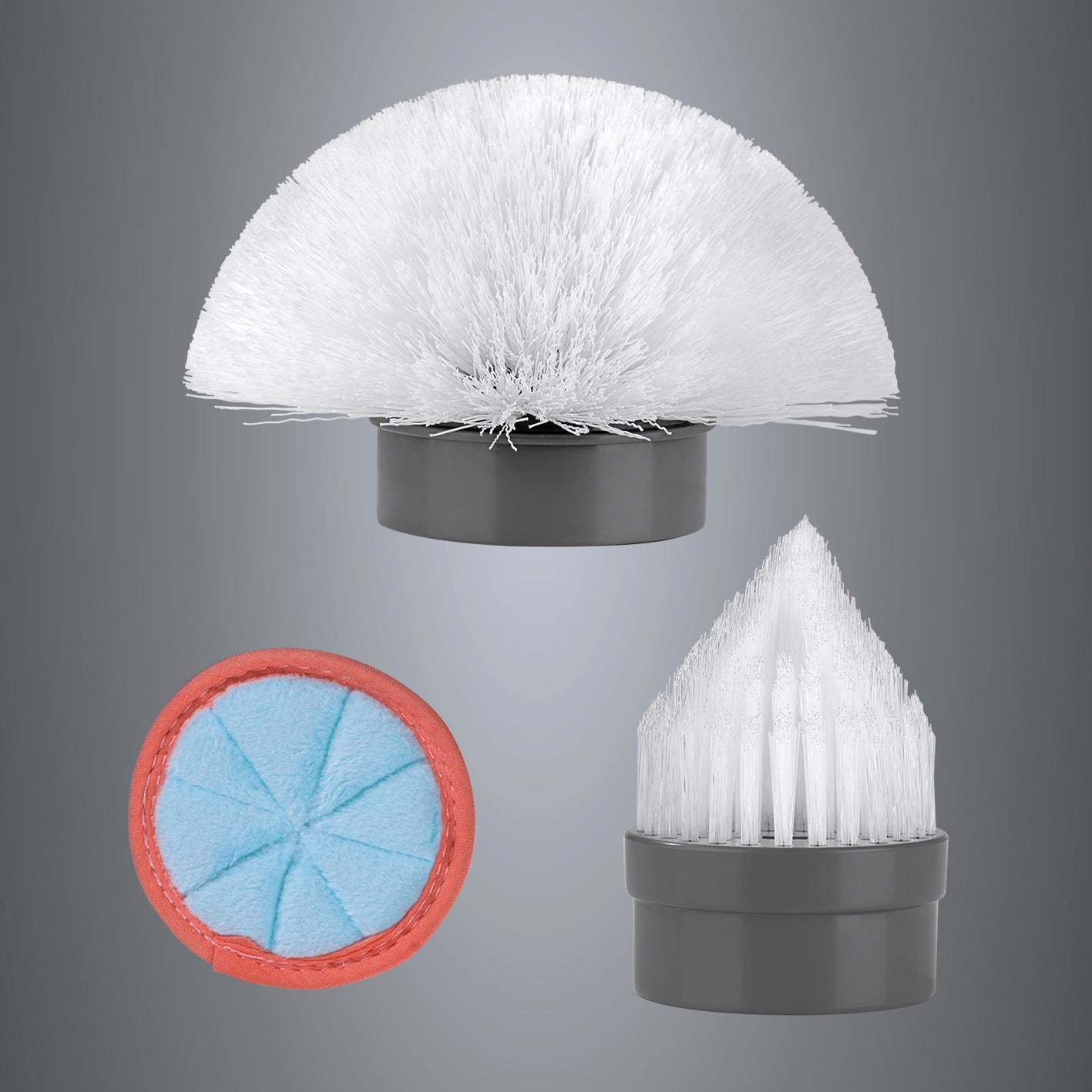 Ersatz-Bürstenkopf 3-tlg. für die Akku-Reinigungsbürste 3,7V mit flachem, kleinem und großem Bürstenaufsatz.