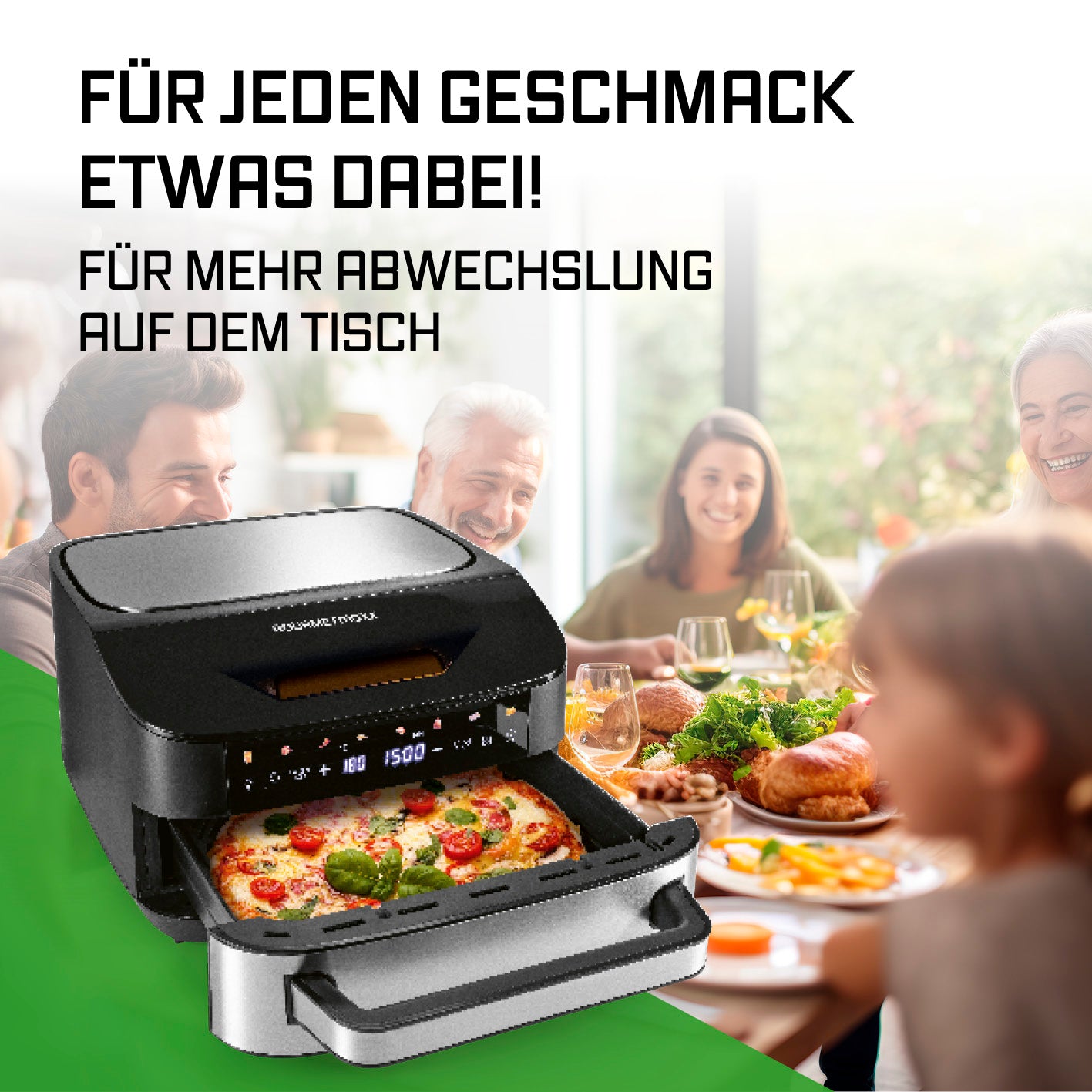 Heißluftfritteuse mit XXL-Garfläche - 7 Liter mit großem Touchscreen und 360°-Luftstrom für vielseitige Zubereitung.