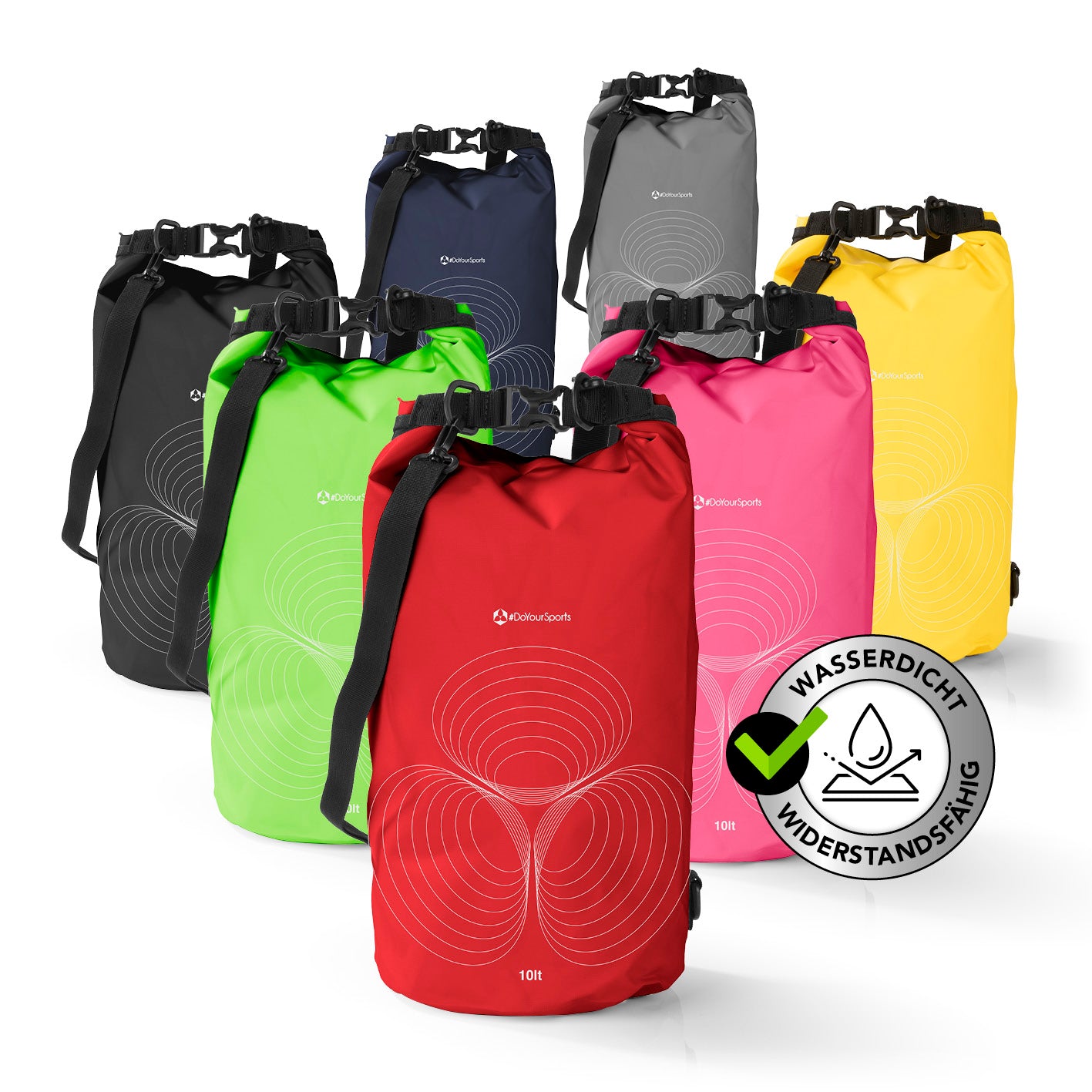 Dry Bag 10L - Rot wasserdichter, robuster Outdoor-Rucksack mit verstellbarem Schultergurt und Rolltop-Verschluss für sicheres Verstauen.