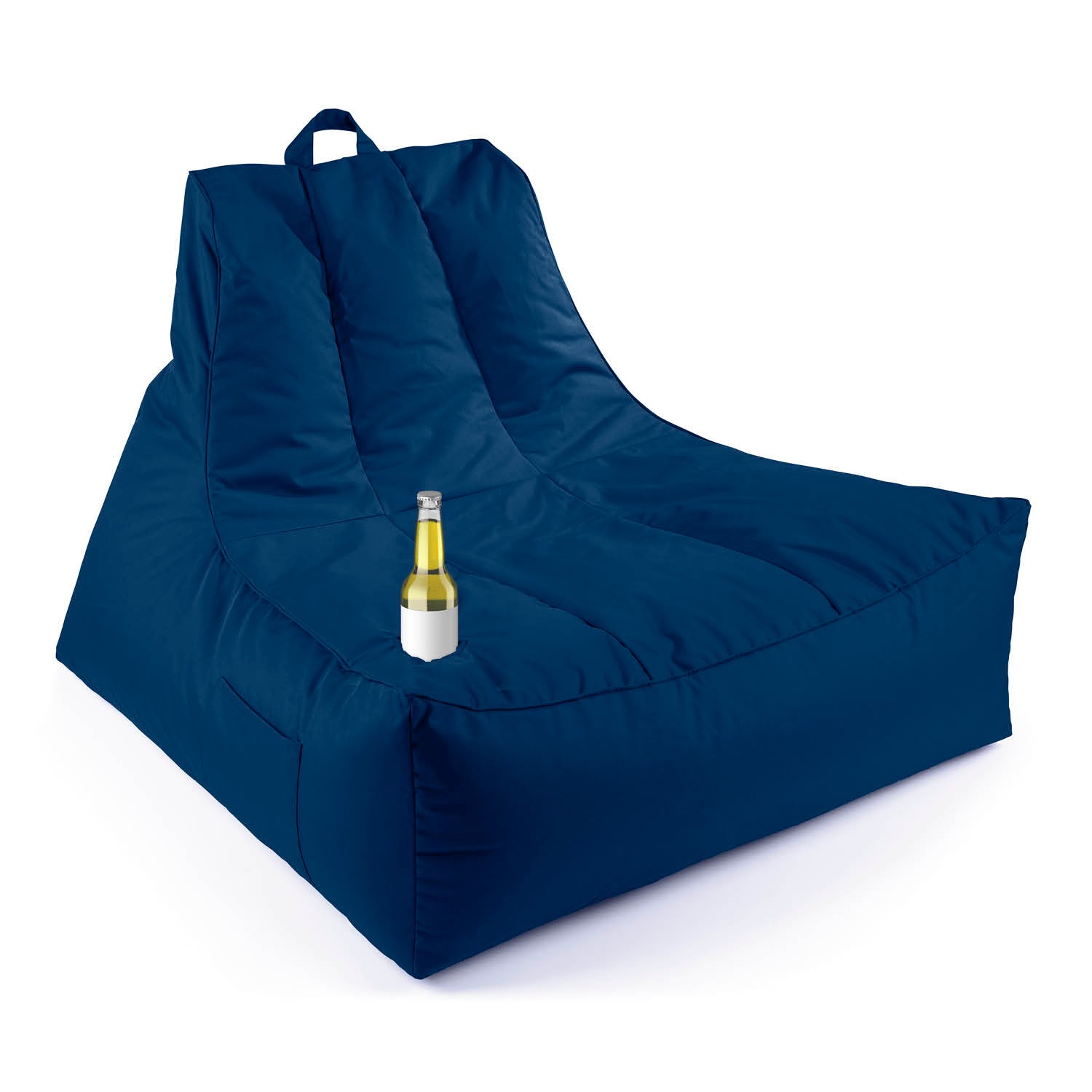 Premium Lounge-Sessel - 380 L - 100 x 100 x 80 cm - Navyblau mit großer Sitzfläche, seitlicher Tasche und integriertem Getränkehalter