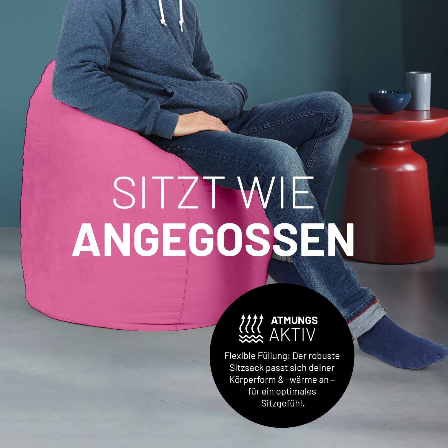 Luxury XL Sitzsack (120 L) - indoor - Pink von Lumaland, bequemer, flexibler Sitzsack für modernes Wohnen und entspanntes Relaxen.