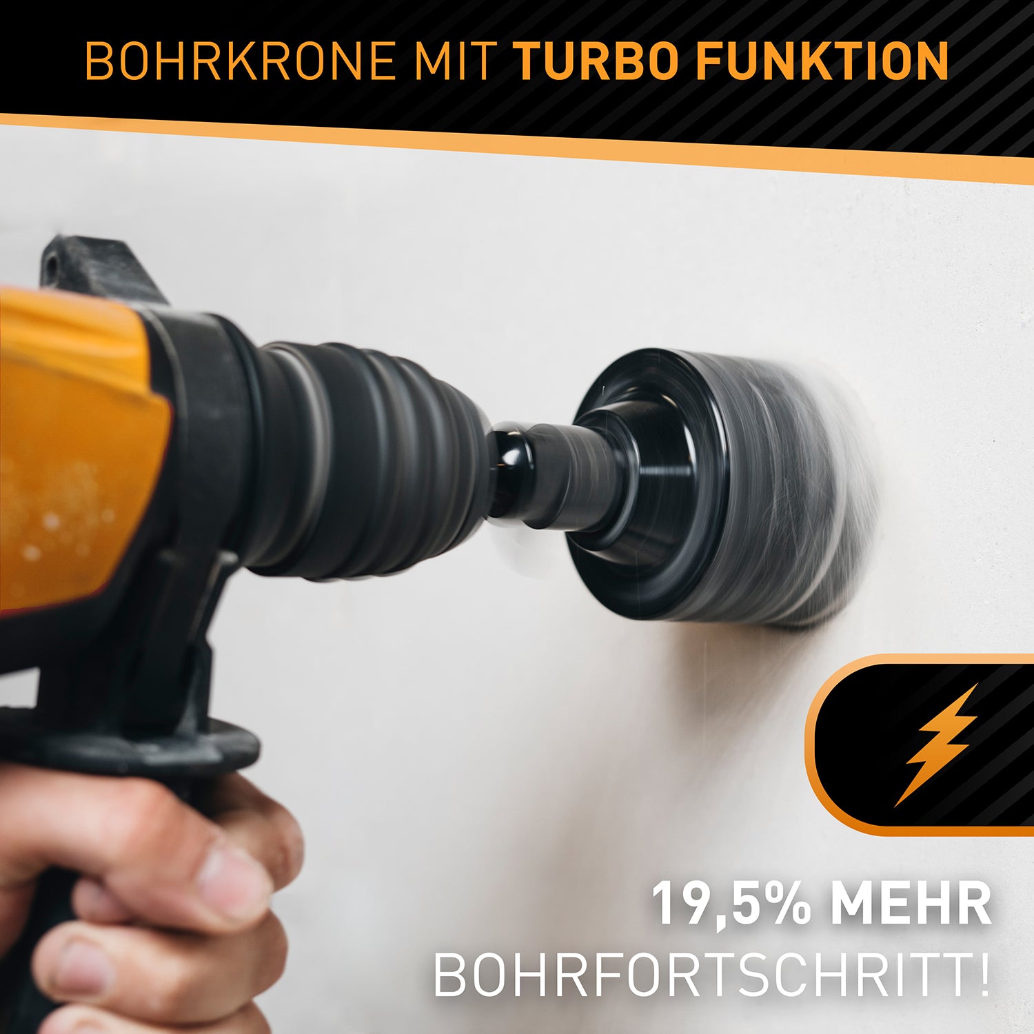 Kronenbohrer - 82mm + SDS-Plus-Adapter mit Turbo Funktion für schnelleres Bohren in verschiedenen Materialien.