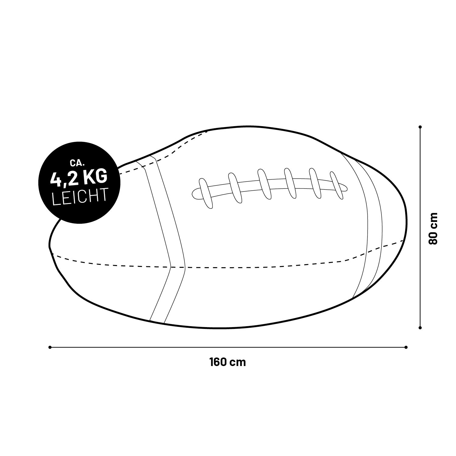 Football-Sitzsack (300 L) - leicht, 160x80 cm, mit extrastarken Nähten, langlebig und ideal für indoor & outdoor.