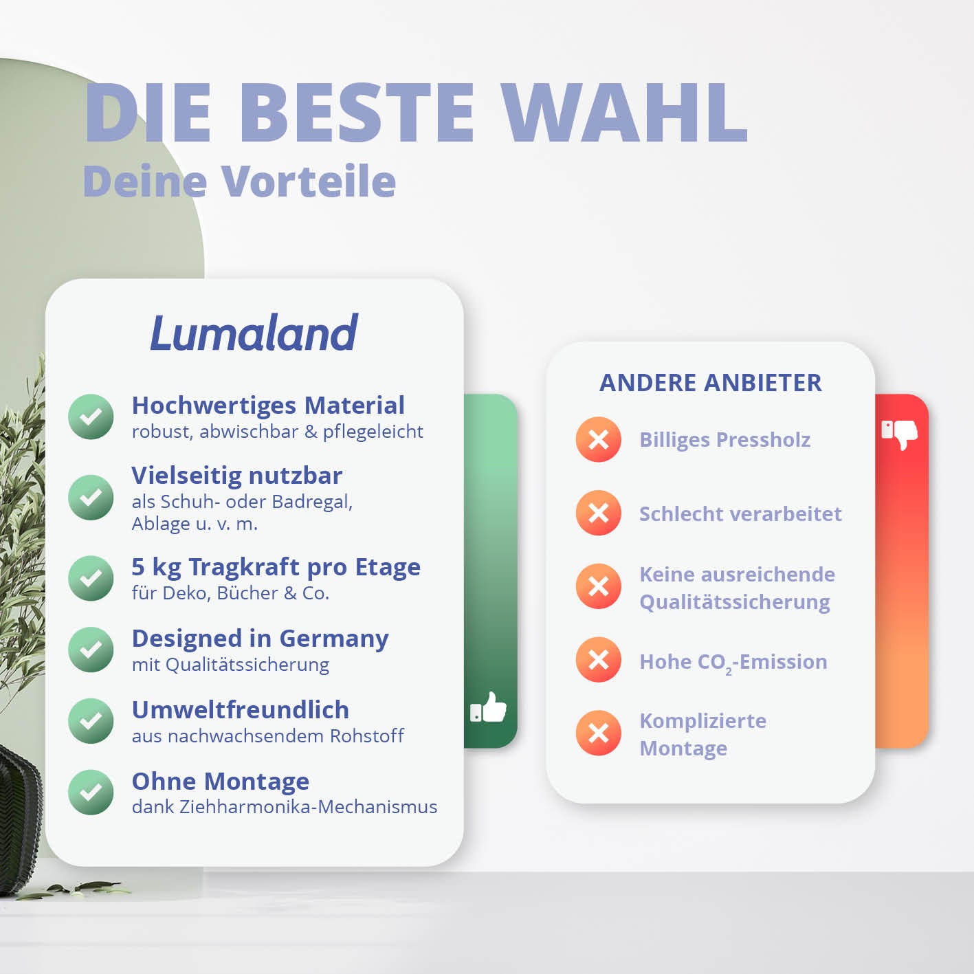 Bambusregal mit 3 Etagen von Lumaland, faltbar, platzsparend, umweltfreundlich, robust und vielseitig als Schuh- oder Ablageregal nutzbar.