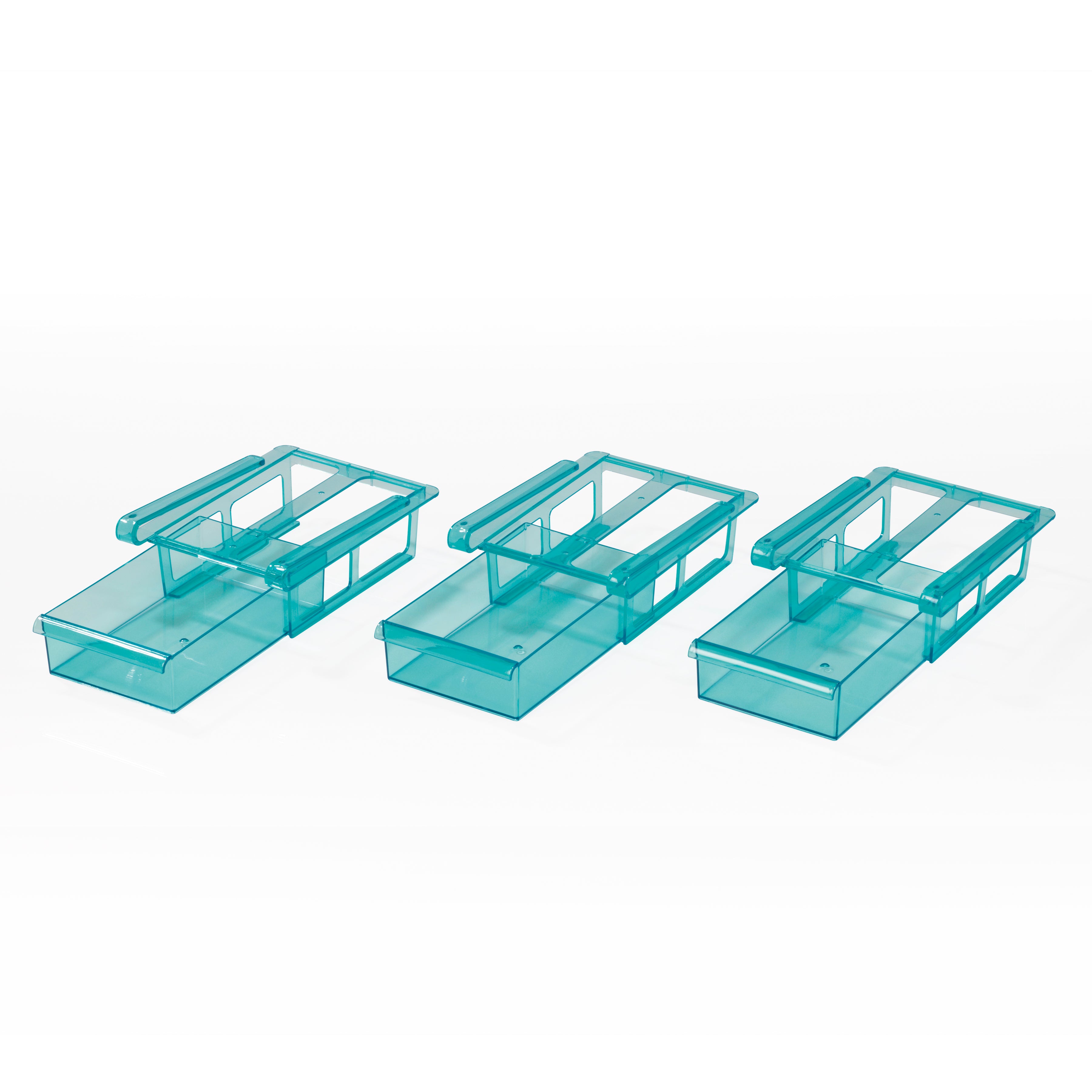 Klemm-Schublade für Kühlschrank - 3er-Set transparent/blau mit praktischem Klemmmechanismus für einfache Anbringung und bessere Organisation.