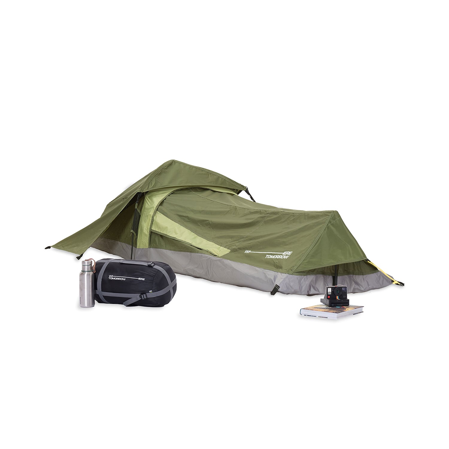 1-Personen-Zelt - Rechteck - 220x80x50 cm - Grün von Where Tomorrow, ultraleicht, mit Sonnenschutz, Windschutz und schneller Aufbauzeit.