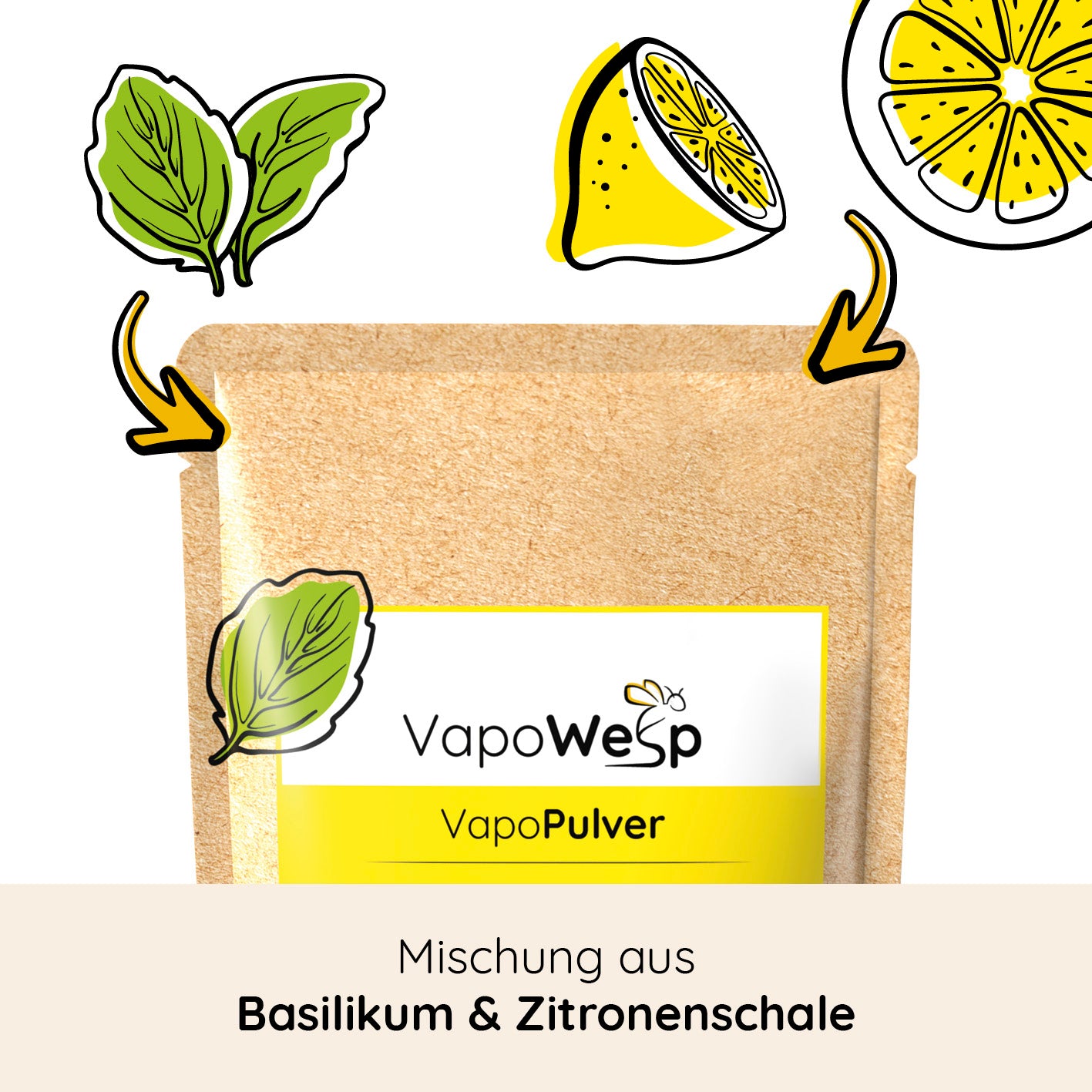 Pulver-Set Orange & Rosemary + Lemon & Basil + Hay Flowers & Thyme + Apple & Mint mit Basilikum & Zitronenschale für VapoWesp Räucherbox.