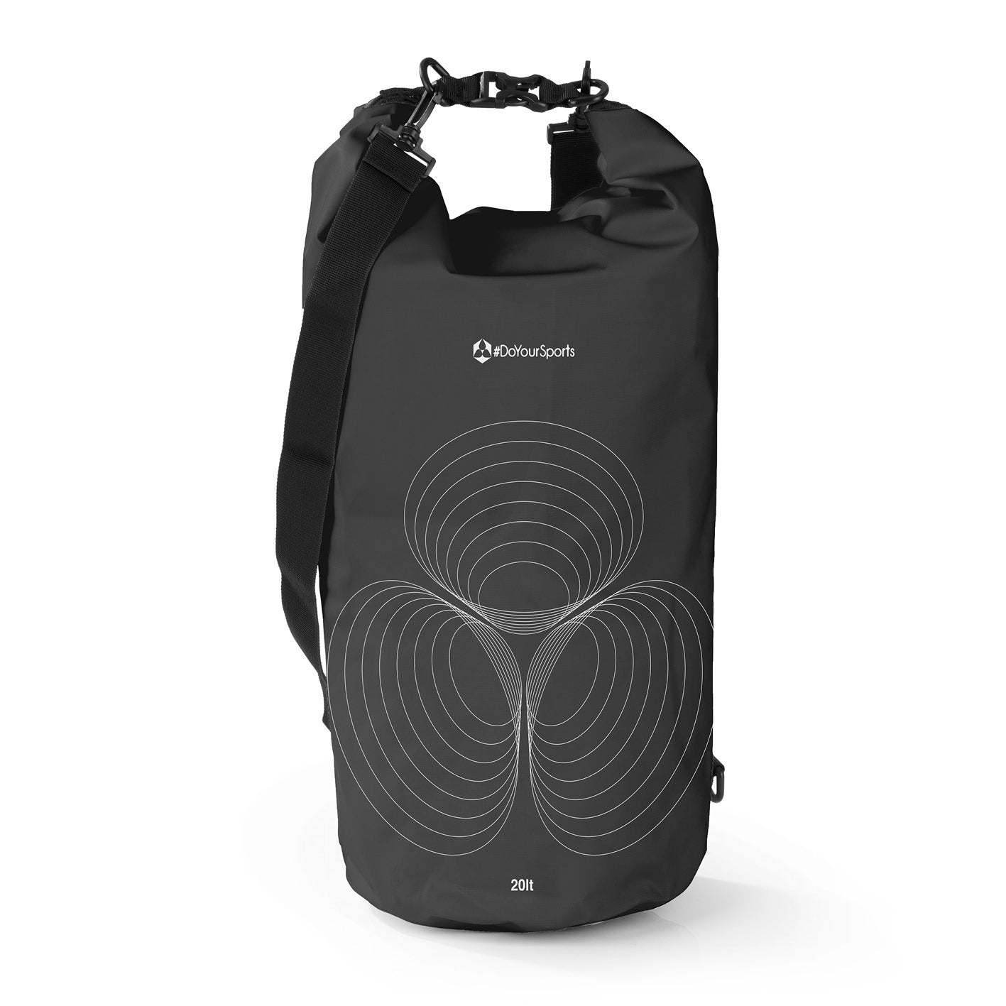 Dry Bag 20L - Schwarz wasserdichter, robuster Outdoor-Rucksack mit Rolltop-Verschluss und verstellbarem Schultergurt für sichere Aufbewahrung.