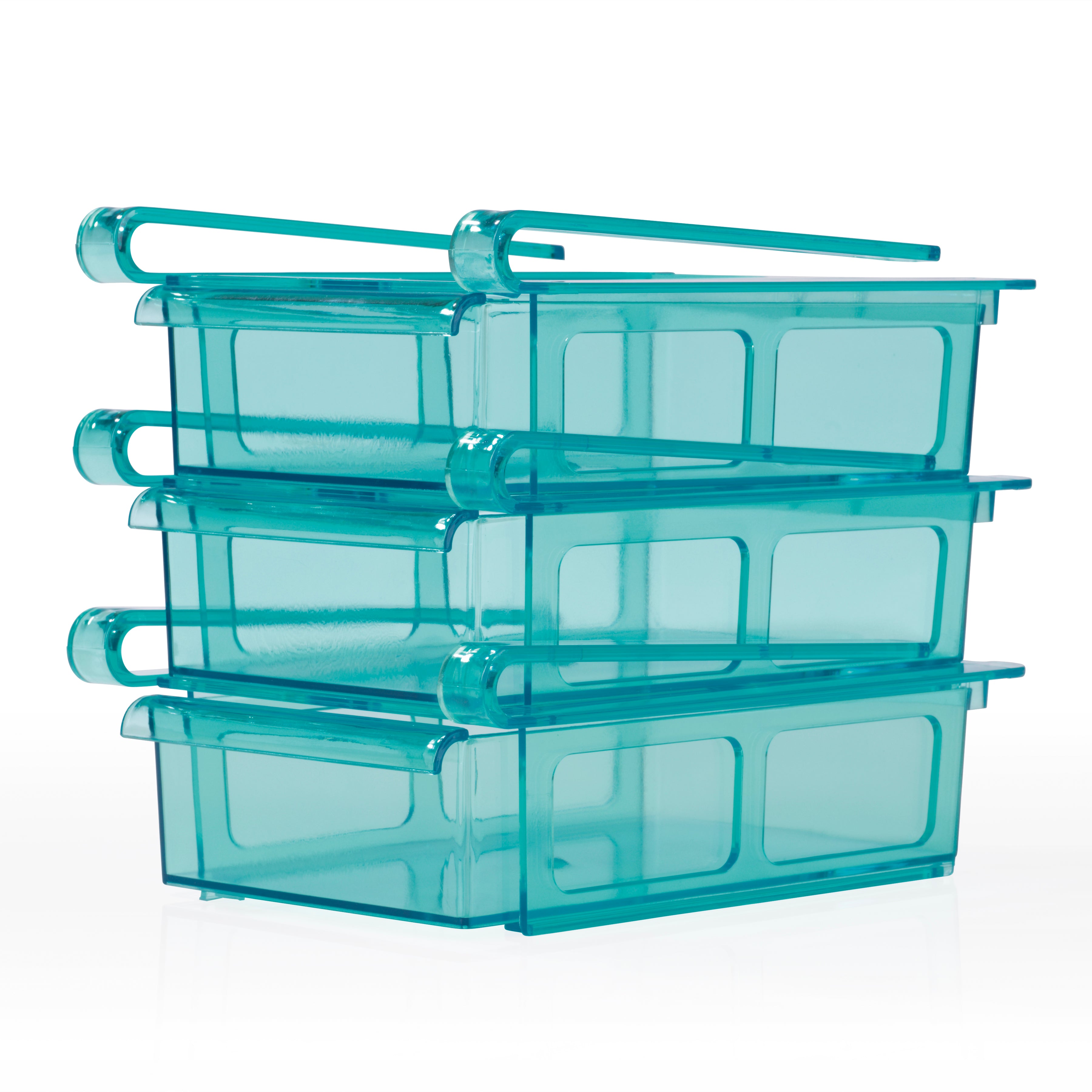 Klemm-Schublade für Kühlschrank - 3er-Set transparent/blau mit Klemmmechanismus, geeignet für Regalböden bis 1 cm, für Ordnung im Kühlschrank.