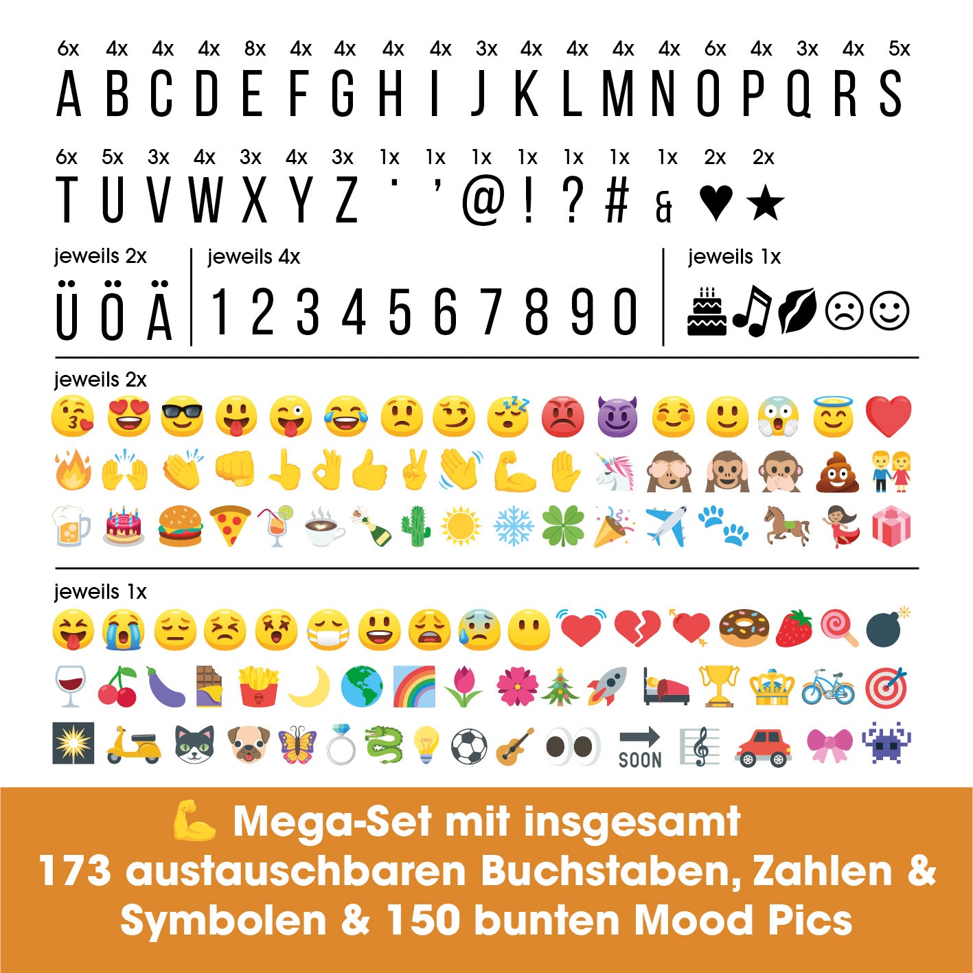 LED-Leuchtkasten Herz - 173 austauschbare Buchstaben, Zahlen, Symbole und 150 bunte Moodjis für individuelle Deko und Textbotschaften.