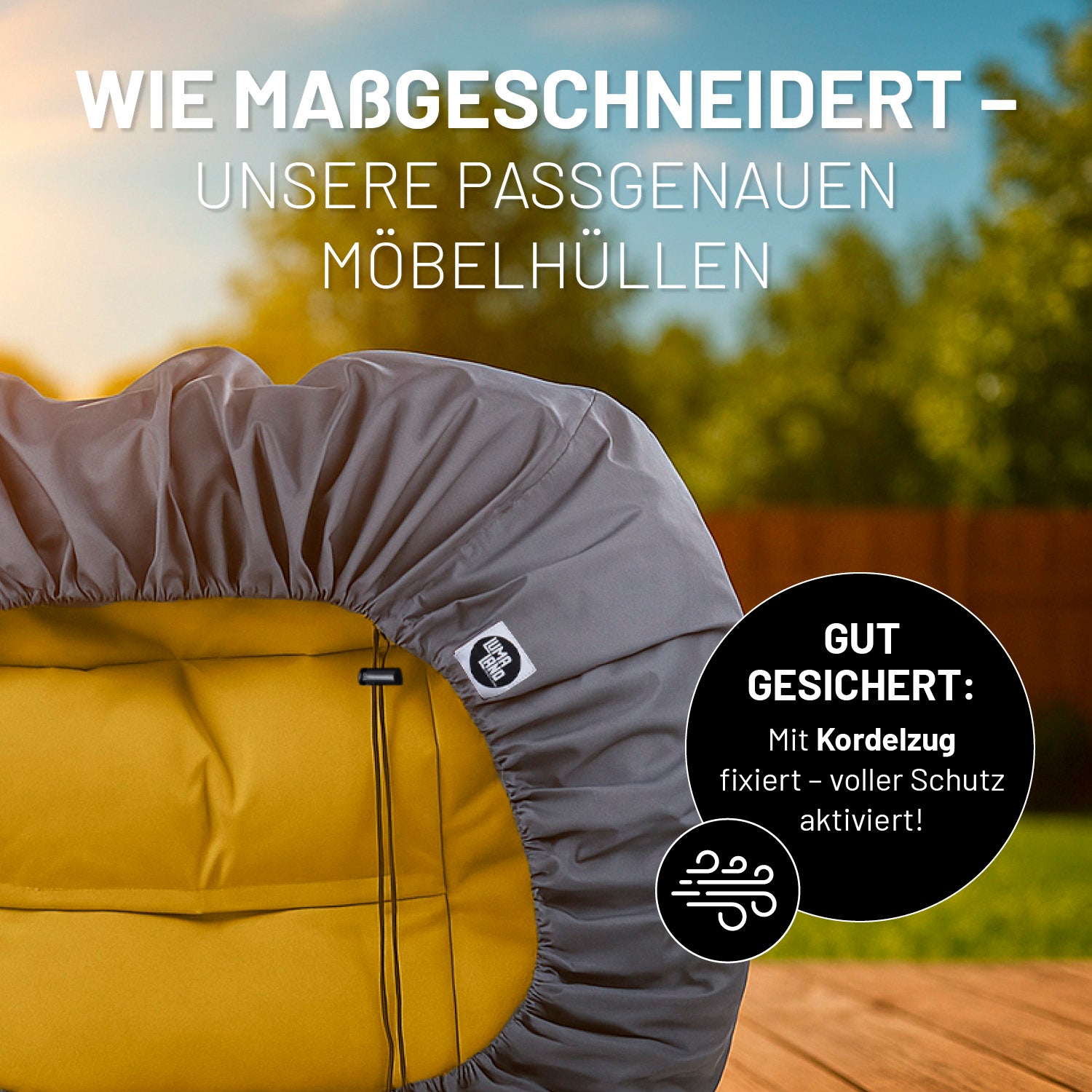Wetterschutzhaube für den Modularen Sessel - 100 x 76 x 75 cm mit Kordelzug für passgenauen, wasserabweisenden Schutz und sicheren Halt.