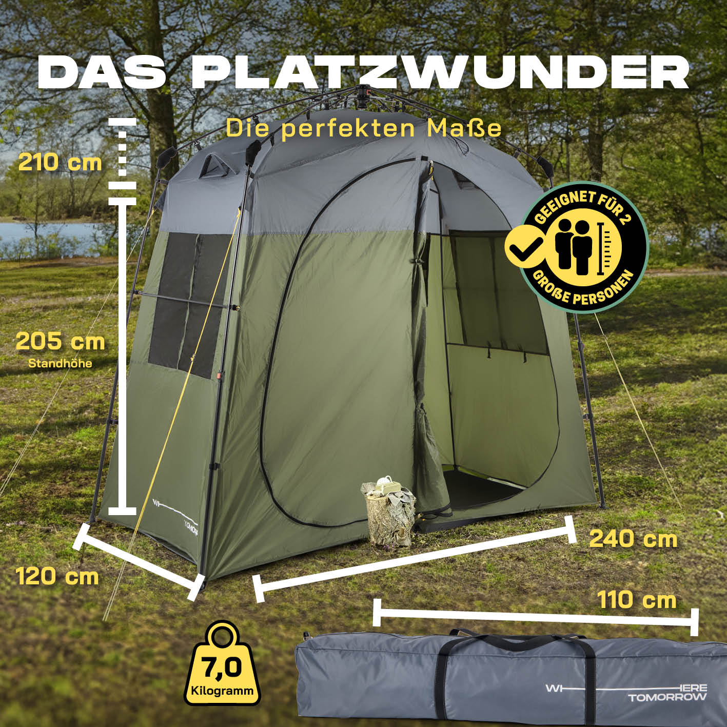 Pop-up-Duschzelt für 2 Personen - grün/grau, schnell aufbaubar, wasserdicht, ideal als Duschzelt oder Unterstand beim Camping.