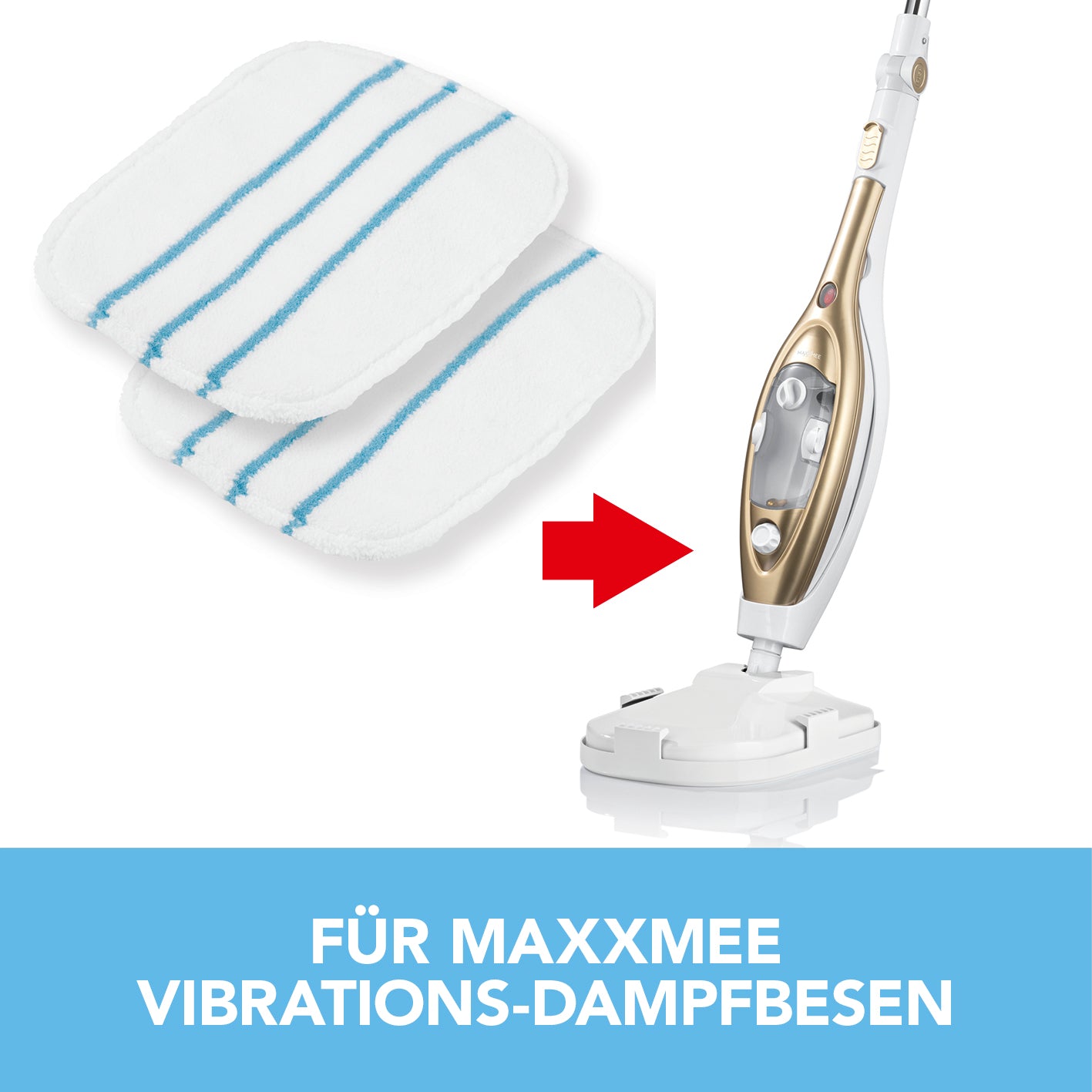 Bodentuch für Dampfbesen Vibration - 2er-Set - weiß, passend für MAXXMEE Vibrations-Dampfbesen, wiederverwendbar und maschinenwaschbar.