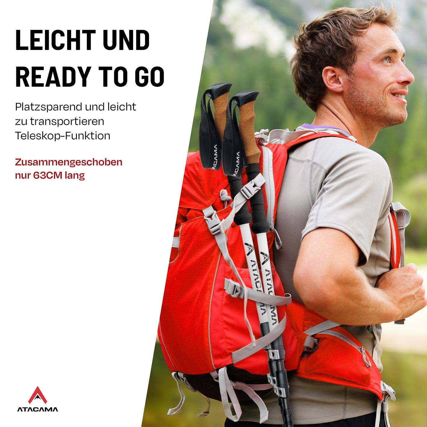 Teleskop Wanderstöcke - Carbon - 110 cm / 135 cm, leicht zusammenklappbar und ideal für platzsparenden Transport beim Wandern.