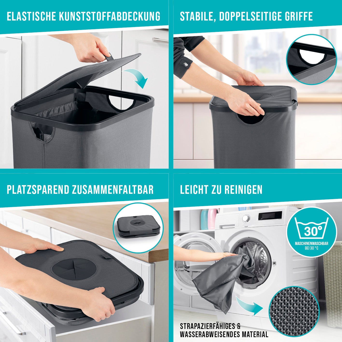 Pfandflaschen-Sammelbehälter - Anthrazit, 100-l, faltbar, waschbare Tasche bis 30°, wasserabweisend, mit elastischem Deckel und Tragegriffen.
