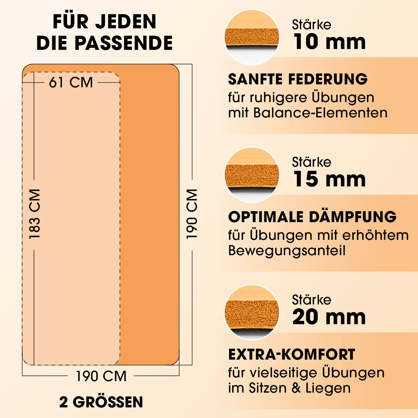 Fitness- und Gymnastikmatte - 190 x 100 x 1 cm - Orange mit rutschfestem Material und optimaler Dämpfung für Yoga und Gymnastik.