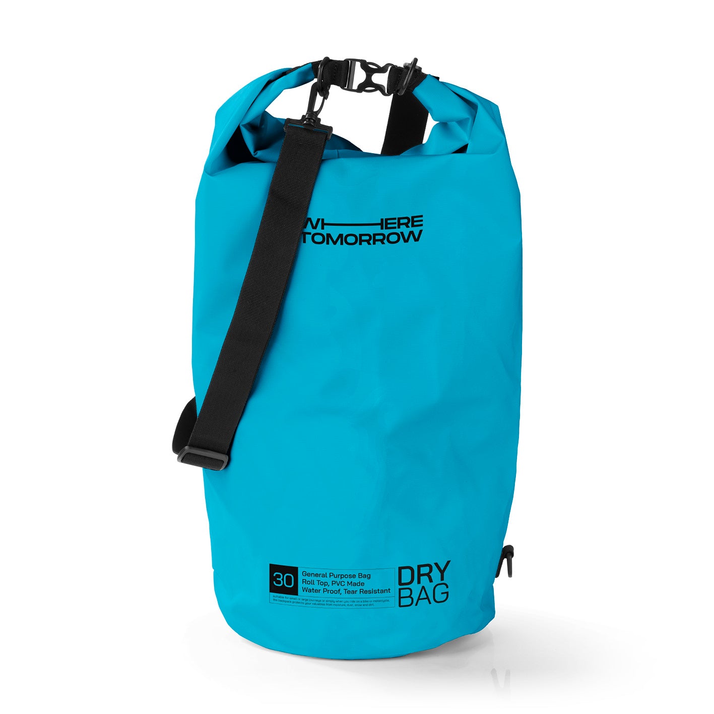 Dry Bag 30L - Style 01 - Himmelblau, wasserdichter, robuster Outdoor-Rucksack mit verstellbarem Schultergurt und Rolltop-Verschluss.