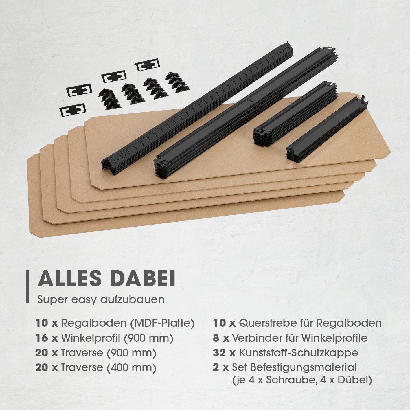Schwerlastregal mit 5 belastbaren Holzböden - 180 x90 x 40 cm - schwarz - 2er-Set mit allen Teilen zur einfachen Montage.