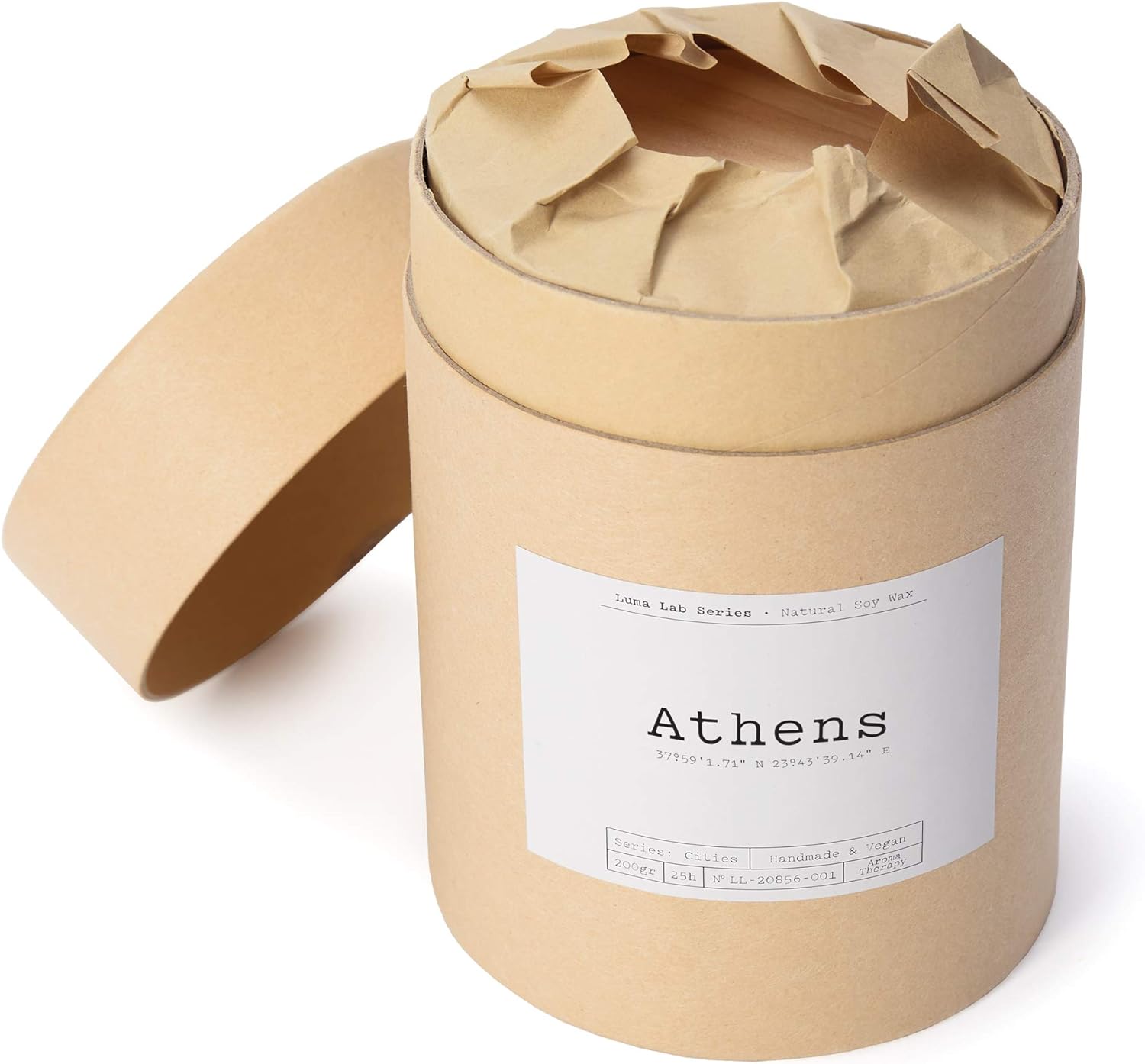 Duftkerze City Memories "Athens" in nachhaltiger Verpackung, veganes Sojawachs, minimalistisch und elegant, 25 Stunden Brenndauer.