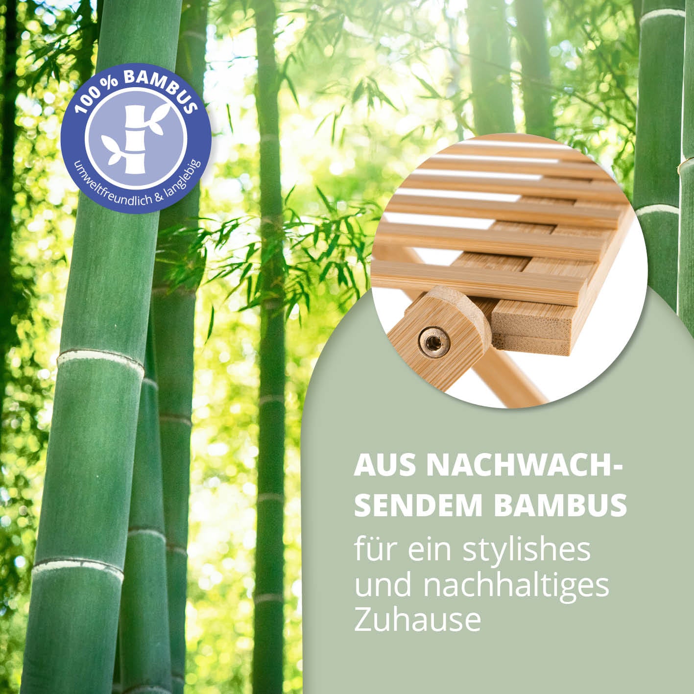 Bambusregal mit 3 Etagen aus nachhaltigem, faltbarem 100 % Bambus, ideal für Schuhe, Badutensilien und Dekoration.