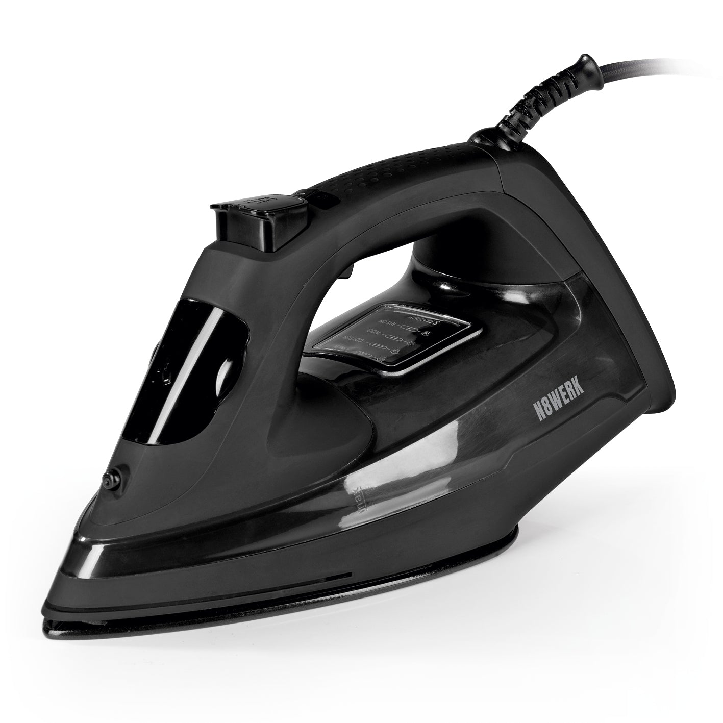 Dampfbügeleisen Midnight Black Edition mit Turbo-Dampfgenerator, LCD-Display, Keramiksohle und ergonomischem Soft-Touch-Griff.