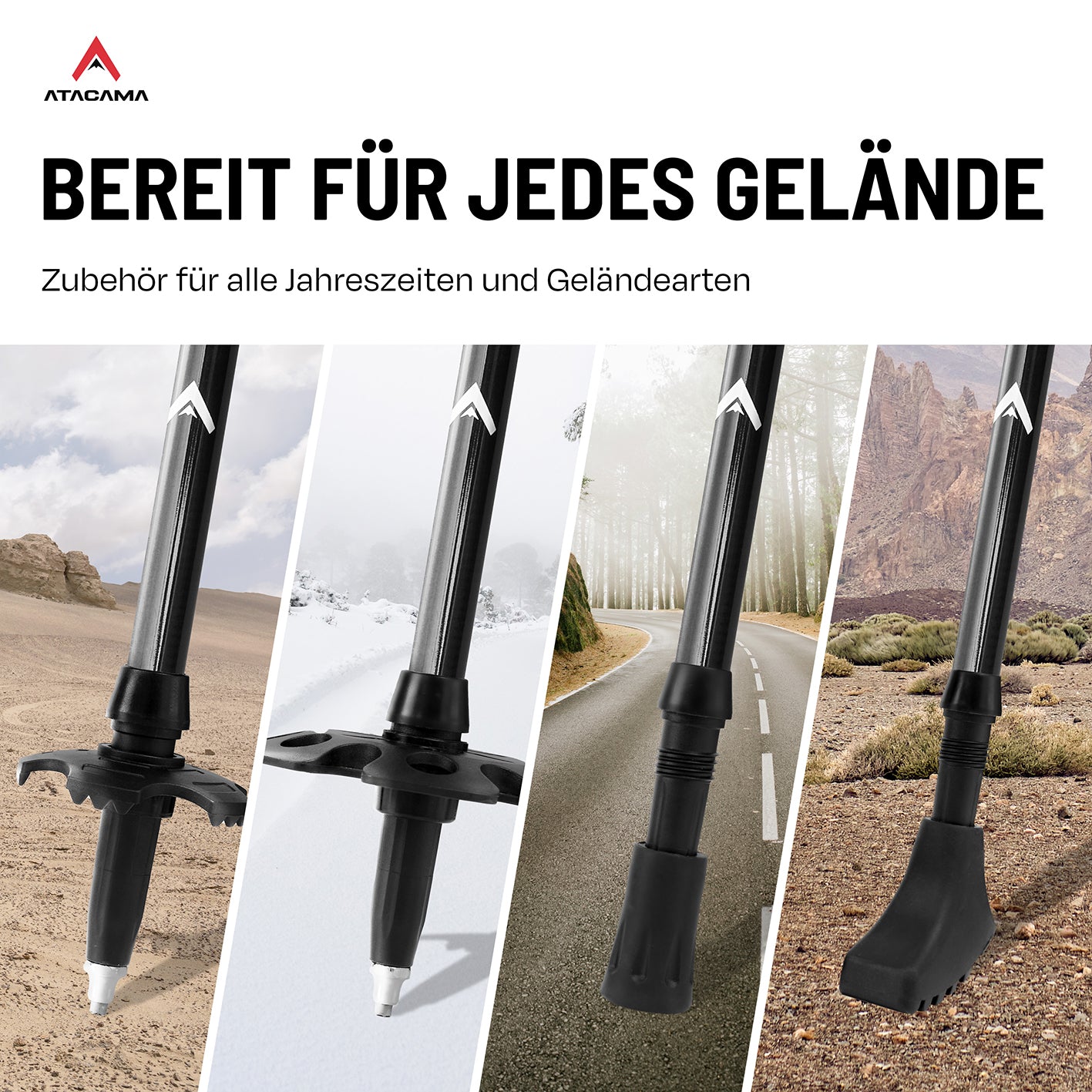 Teleskop Wanderstöcke - Carbon - 110 cm / 135 cm mit vielseitigem Zubehör für alle Jahreszeiten und Geländearten, robust und leicht.
