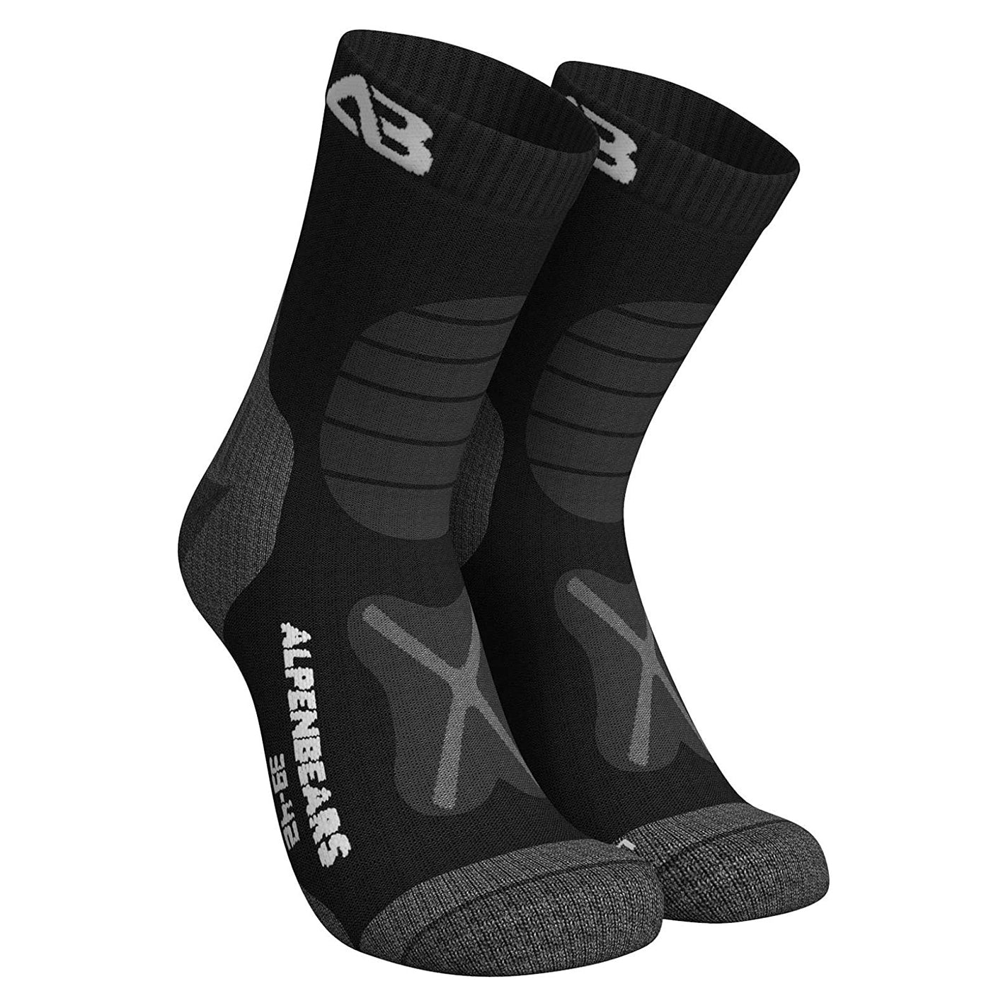 Wandersocken Merino Wolle - 3er-Set - Schwarz - Größe 43-48, atmungsaktiv, polsternd, eng anliegend, ideal für Wandertouren.