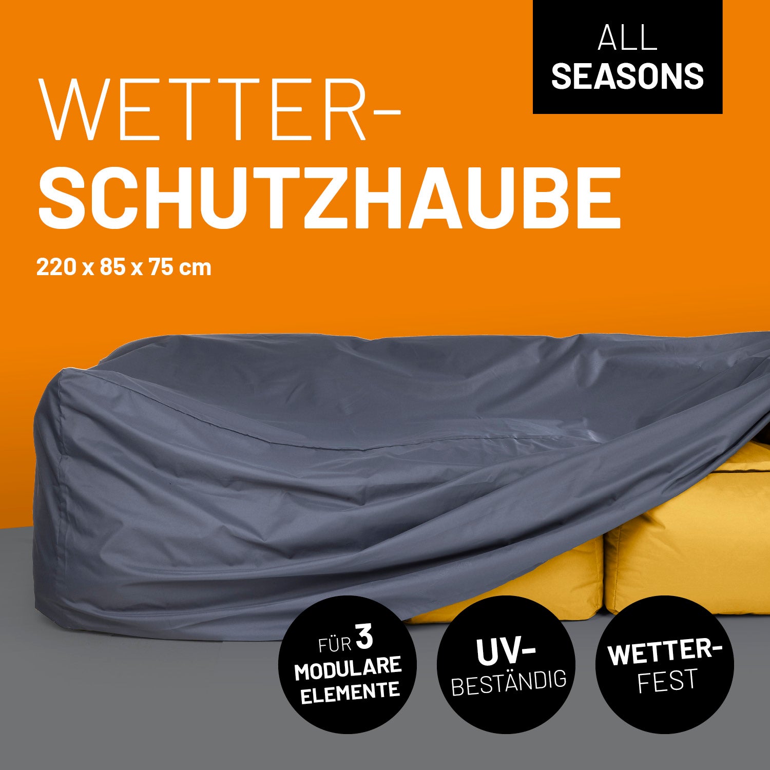 Wetterschutzhaube für 3 Modulare Elemente - 220 x 85 x 75 cm, wasserabweisend, UV-beständig und wetterfest für zuverlässigen Möbel Schutz.