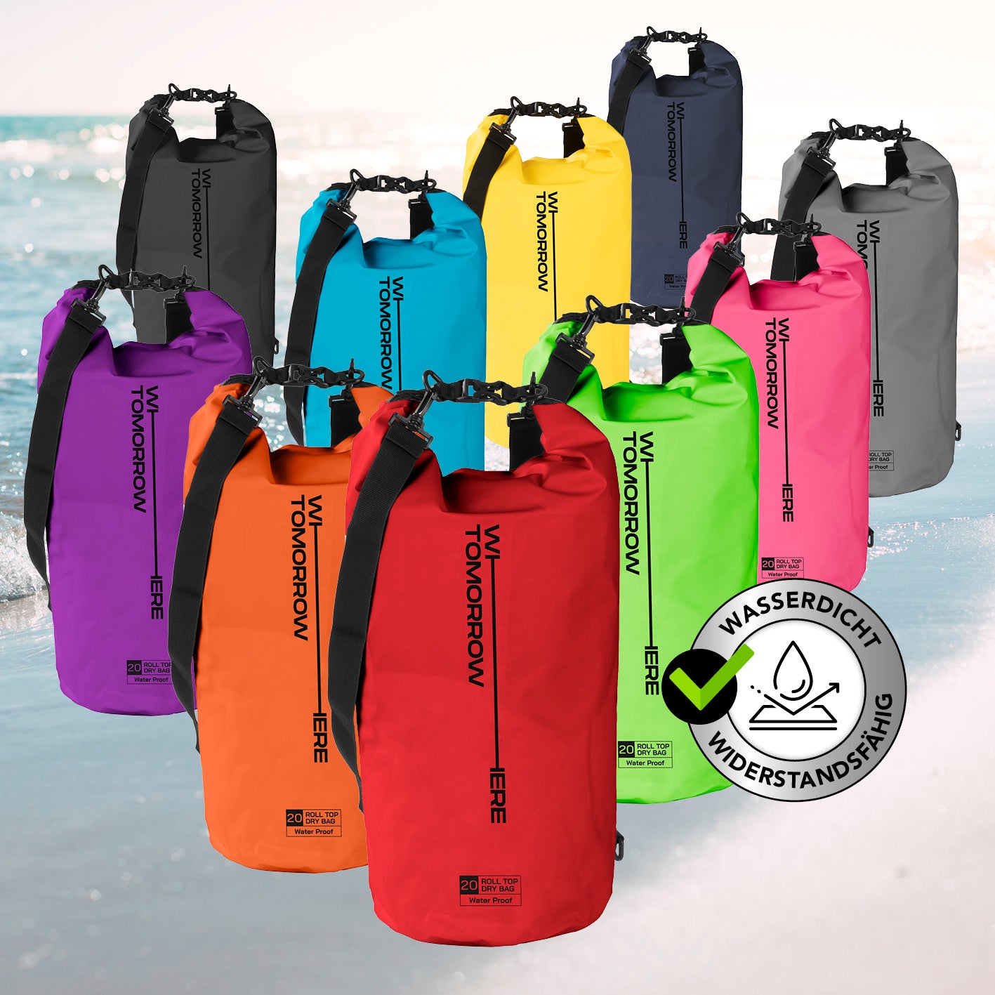 Dry Bag 20L - Style 02 - Rot wasserdichter, robuster Rucksack mit Rolltop-Verschluss für sichere Outdoor-Abenteuer.