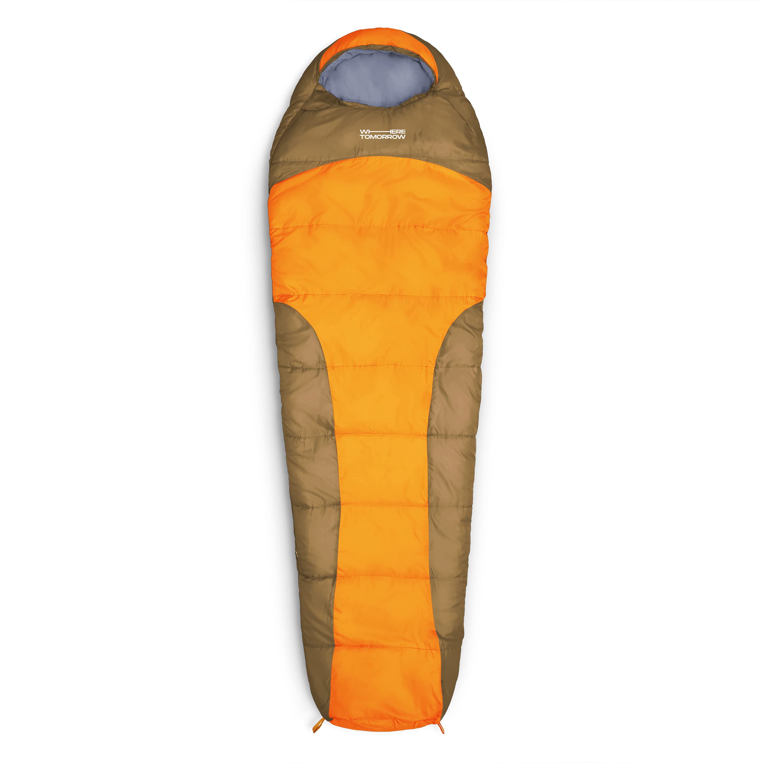 Camping Schlafsack Classic - Mumienschlafsack mit Tasche, wasserabweisend, atmungsaktiv, 230 x 80 x 55 cm, orange, ideal für Outdoor-Einsatz.