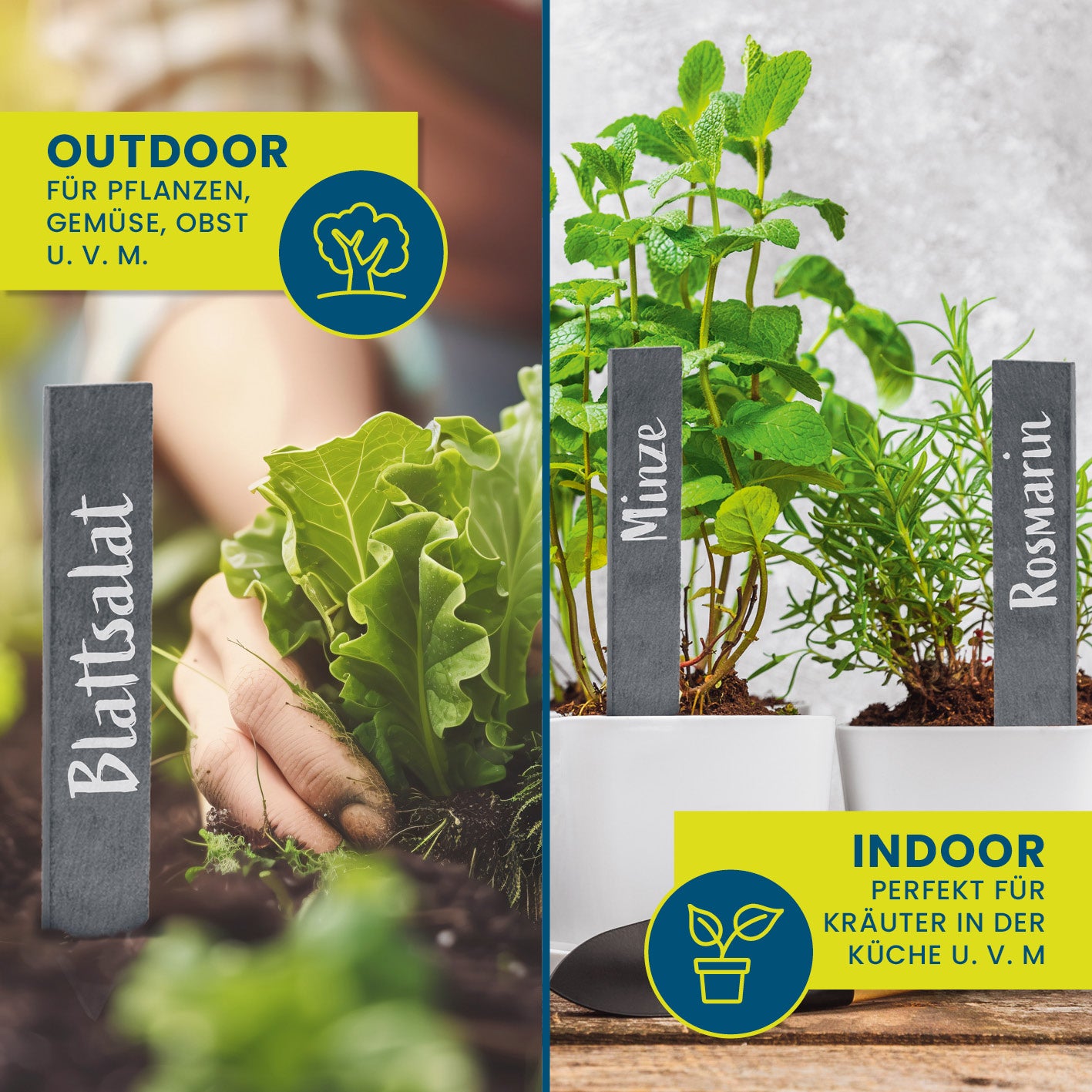 Schiefer-Pflanzschilder 10er-Set - 15 x 2,5 cm, wetterfest, wiederverwendbar, ideal für Pflanzenbeschriftung indoor und outdoor.