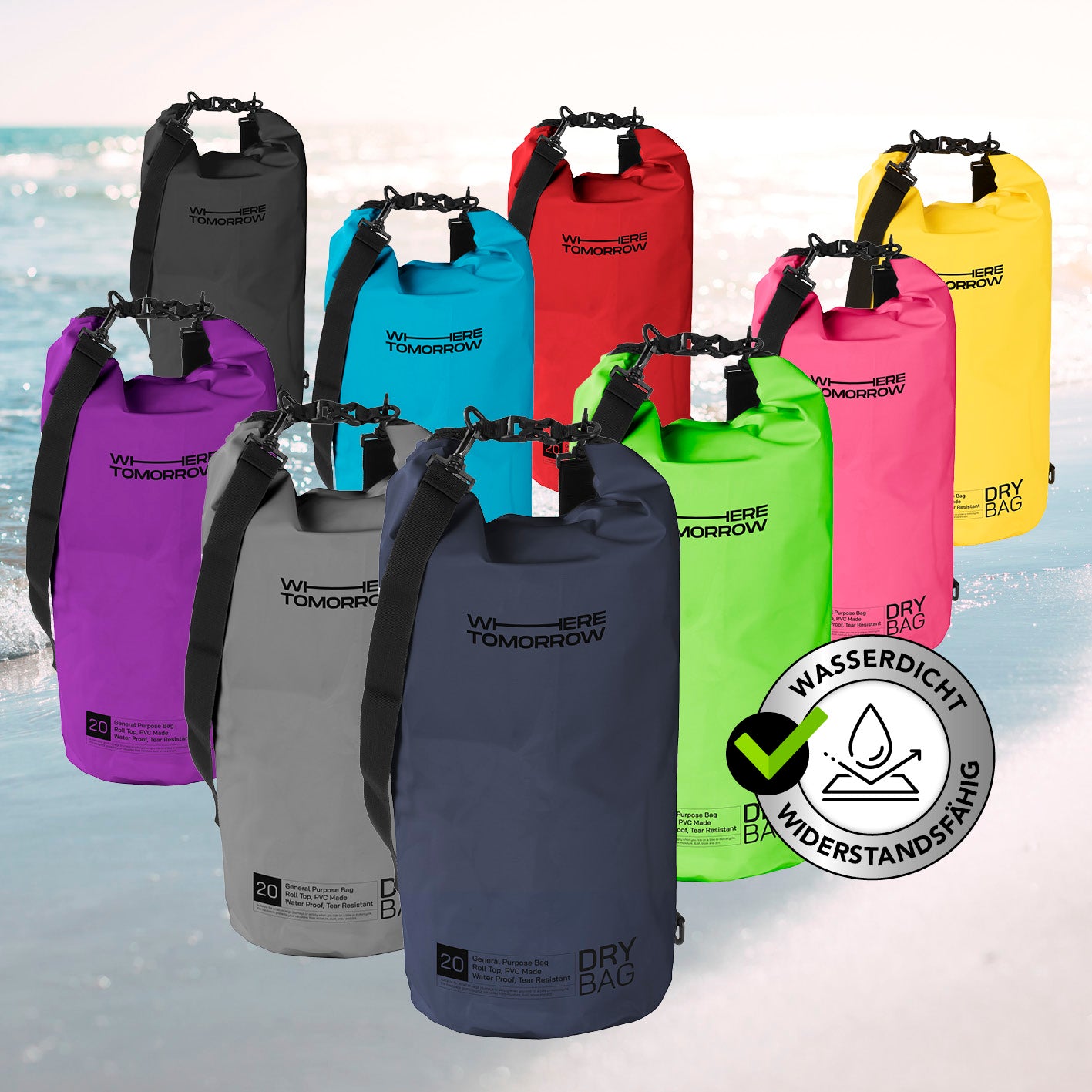 Dry Bag 20L - Style 01 - Dunkelblau wasserdichter, robuster Outdoor-Rucksack mit UV-Schutz und praktischem Rolltop-Verschluss.