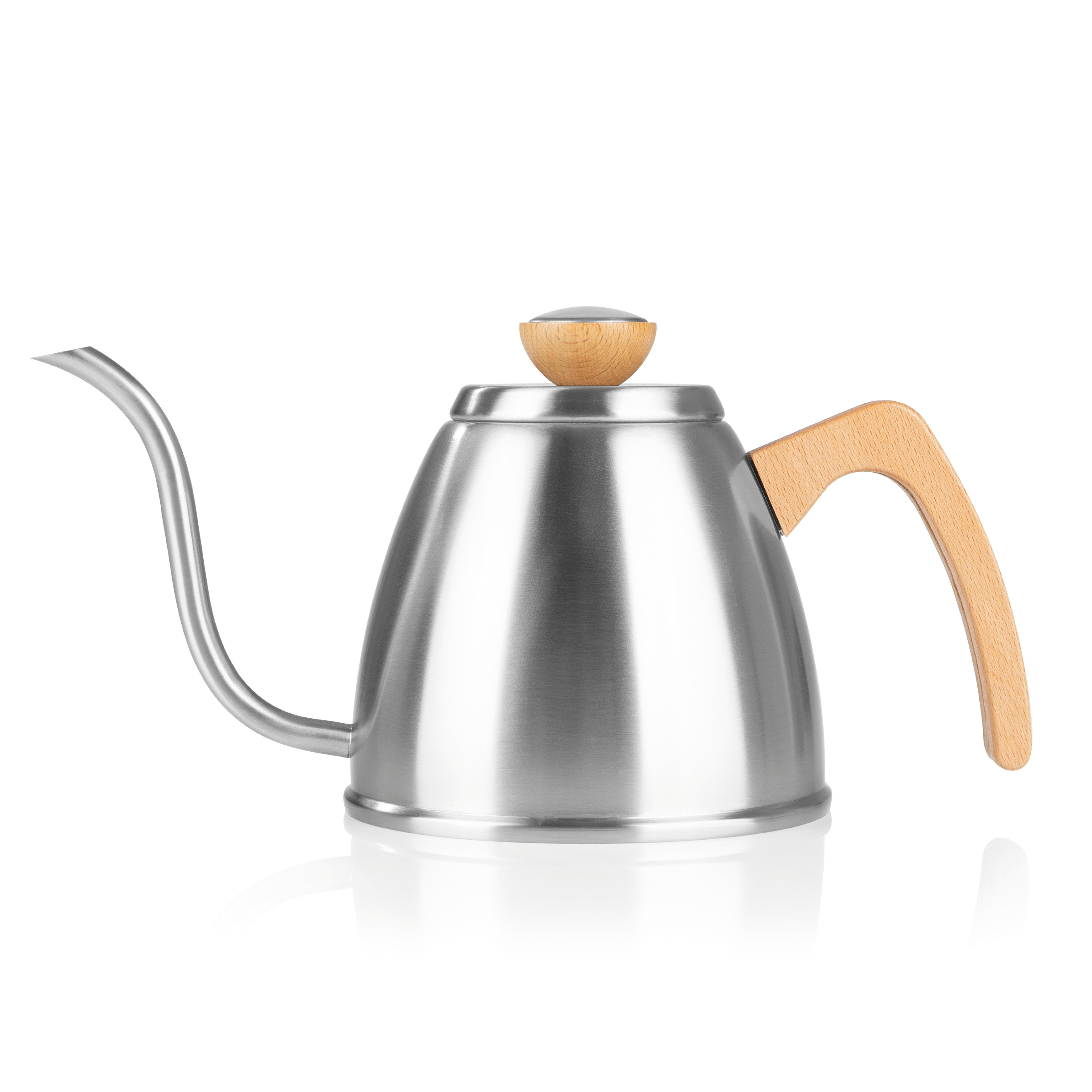 POUR OVER Wasserkessel mit Thermometer, schmaler Schwanenhals und Buchenholzgriff für präzises Aufgießen und optimale Temperaturkontrolle.