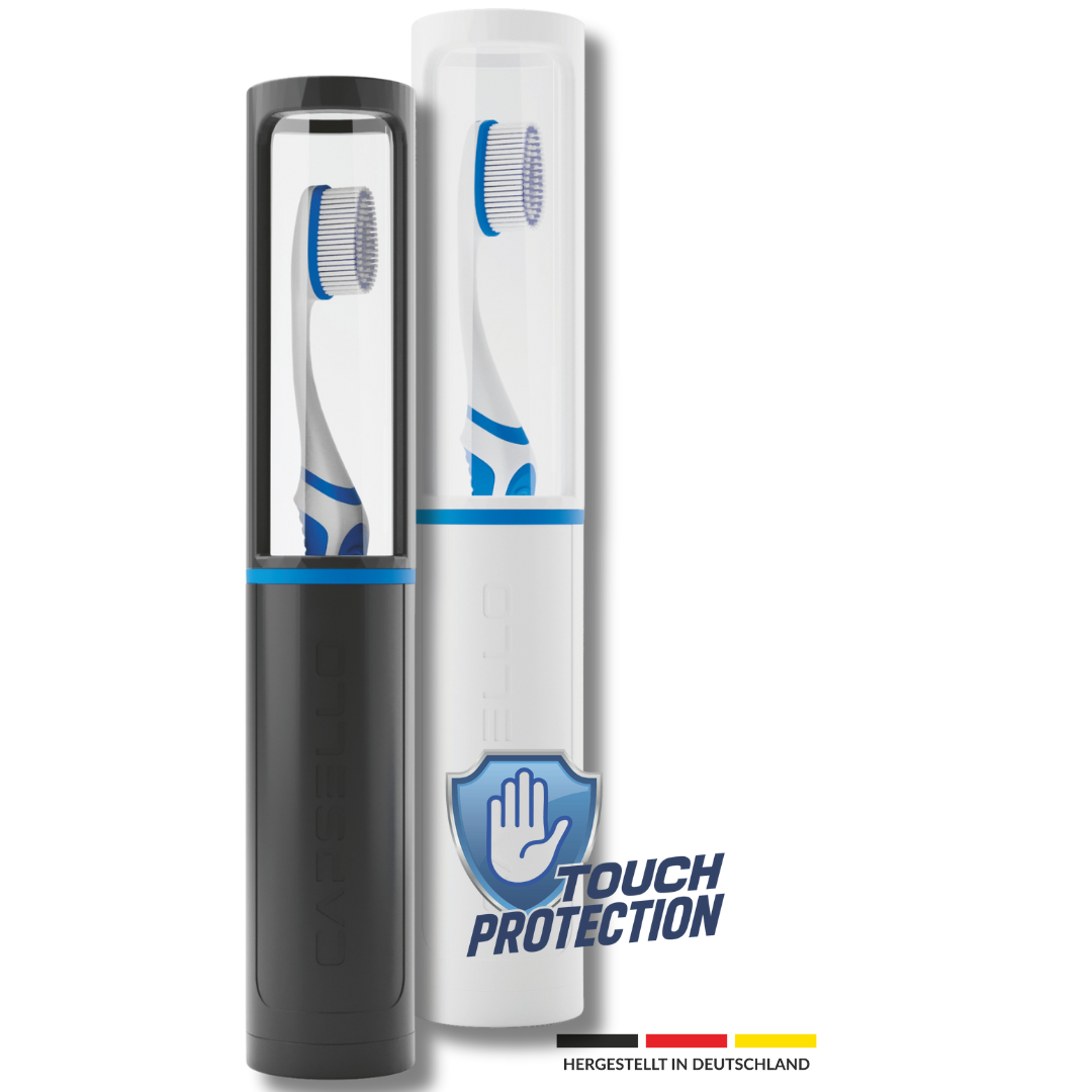 Zahnbürstenbox - schwarz & weiß - 2er-Set als hygienische Aufbewahrung mit Schutz und Belüftung, Made in Germany.
