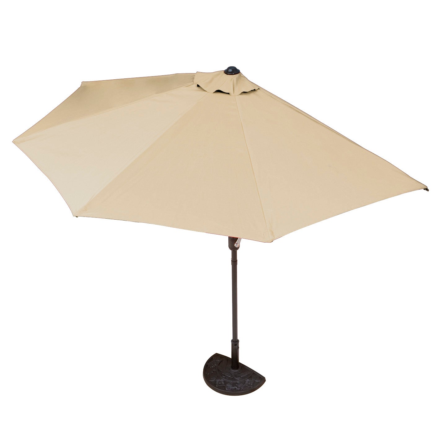 Sonnenschirm mit UV-Schutz mit Sonnenschirmfuß halbrund 270x140 cm beige für Balkon oder Terrasse mit Handkurbel und Gussoptik Fuß