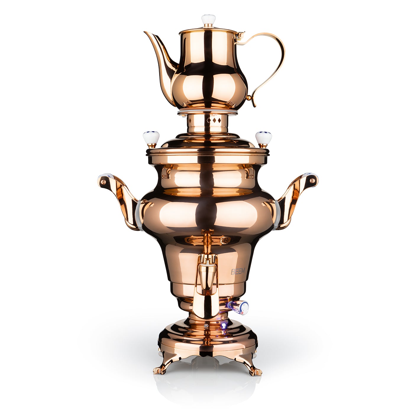 Samowar Rebecca mit Dispenser - Edelstahl/rose, 5L Wasserbehälter, 1,3L Teekanne, stufenlos einstellbares Thermostat, hochwertig, elegant.