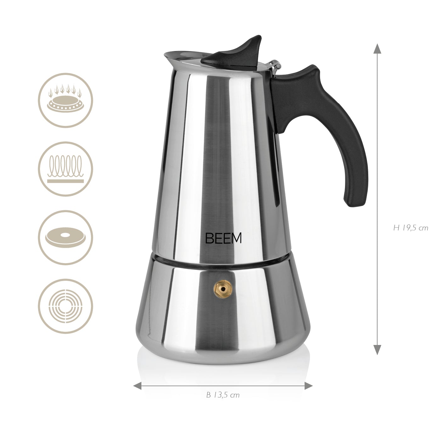 ESPRESSOMAKER - Espressokocher - 6 Tassen aus Edelstahl, aluminiumfrei, geeignet für alle Herdarten, inkl. Baumwollbeutel, 300 ml Fassungsvermögen.