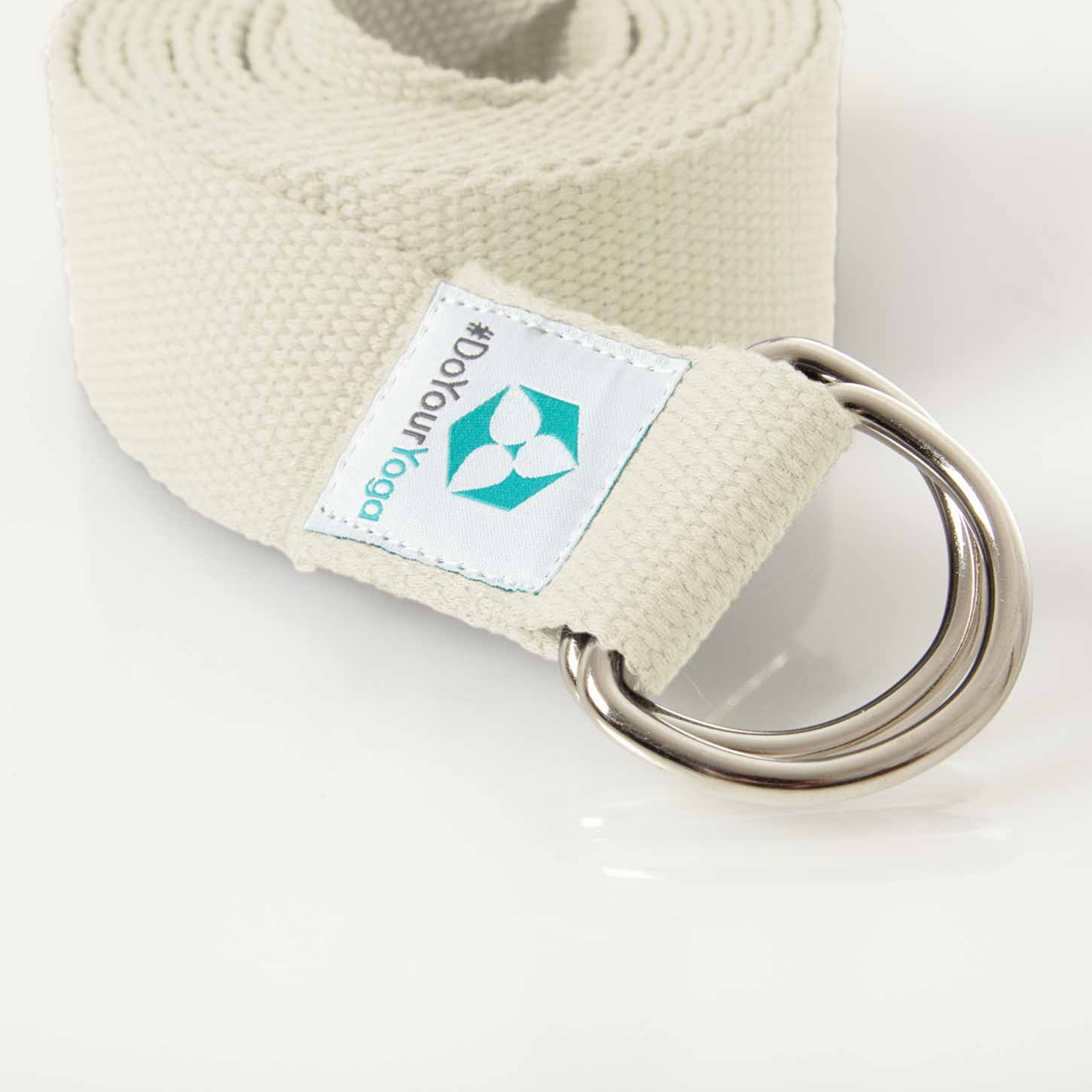 Yogagurt Madira - 100% Baumwolle - 250 x 3,8 cm - Beige mit Metallverschluss für bessere Dehnung und einfache Handhabung beim Yoga