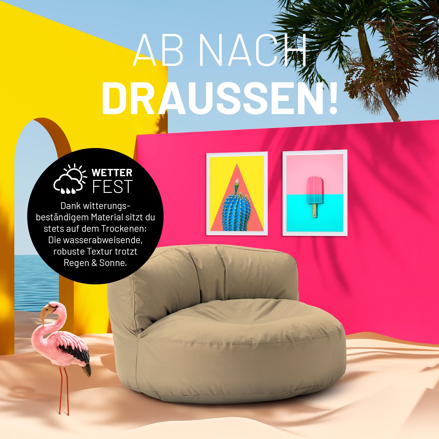 Sitzsack Lounge (320 L) - beige, wetterfest, leicht, mit EPS-Füllung, ideal für indoor & outdoor, modern und bequem zum Chillen.
