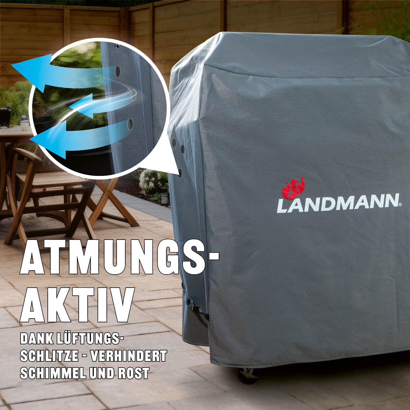 Premium Wetterschutzhaube - 60 x 96 x 120 cm mit Lüftungsschlitzen, wasserdicht und UV-beständig für Gartengrillschutz.