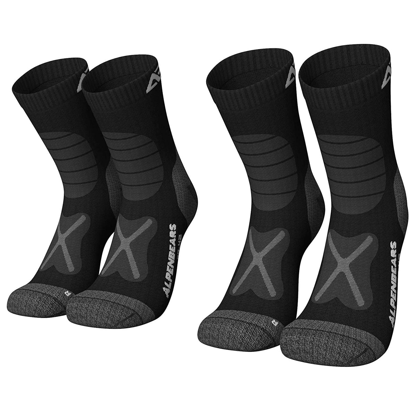 Wandersocken Merino Wolle - 3er-Set - Schwarz - Größe 43-48, warme, atmungsaktive Socken mit Polsterung und enger Passform.