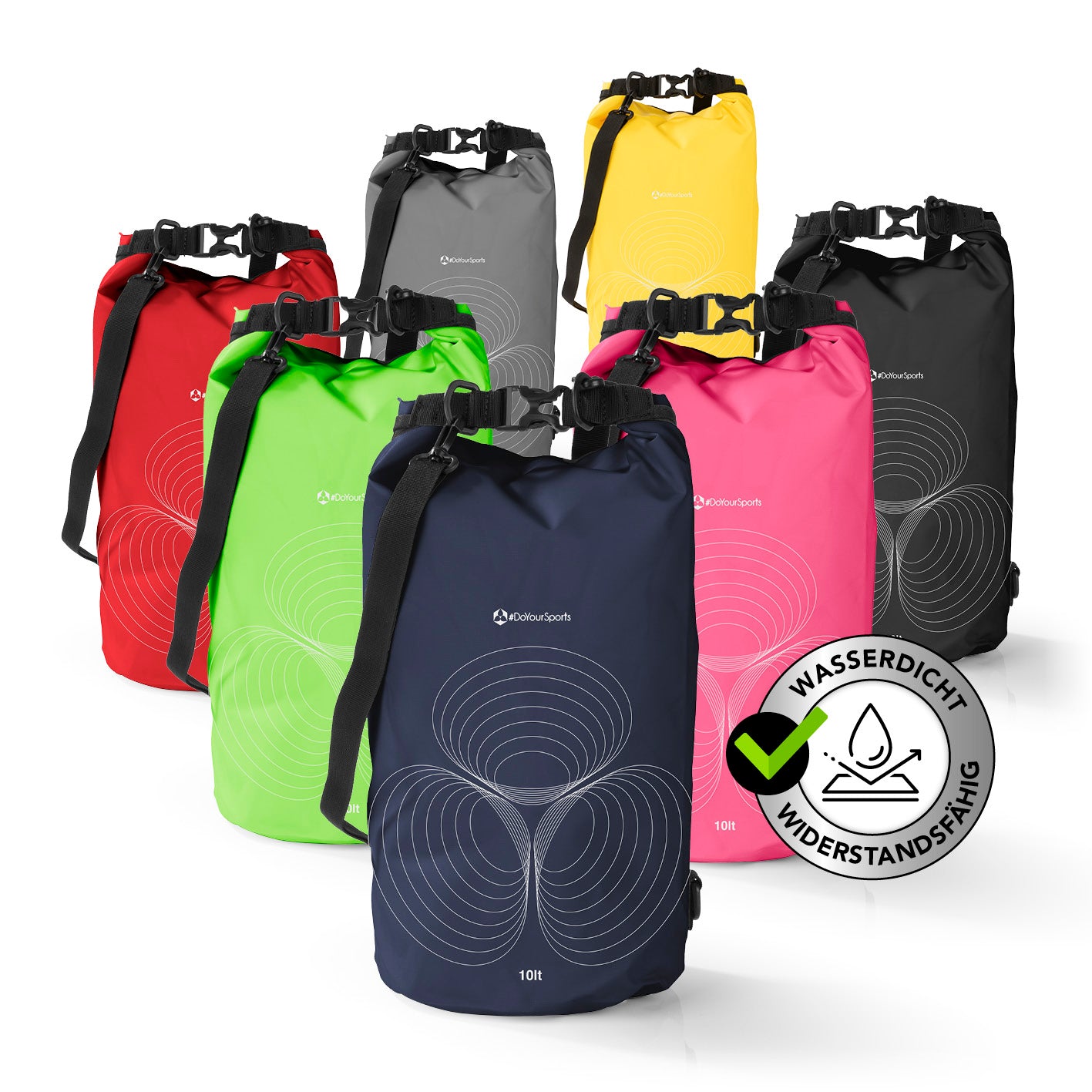 Dry Bag 10L - Dunkelblau wasserdichter, robuster Outdoor-Rucksack mit Rolltop-Verschluss und verstellbarem Schultergurt.