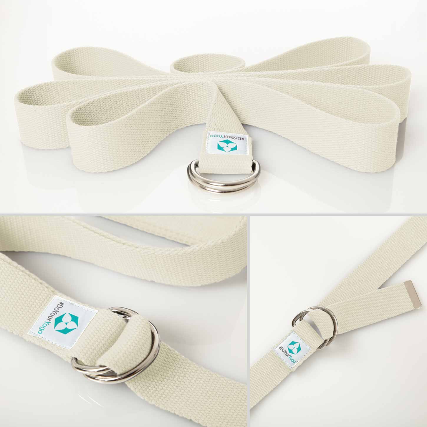 Yogagurt Madira - 100% Baumwolle - 250 x 3,8 cm - Beige, Unterstützung bei Yoga zur verbesserten Dehnung und Flexibilität.